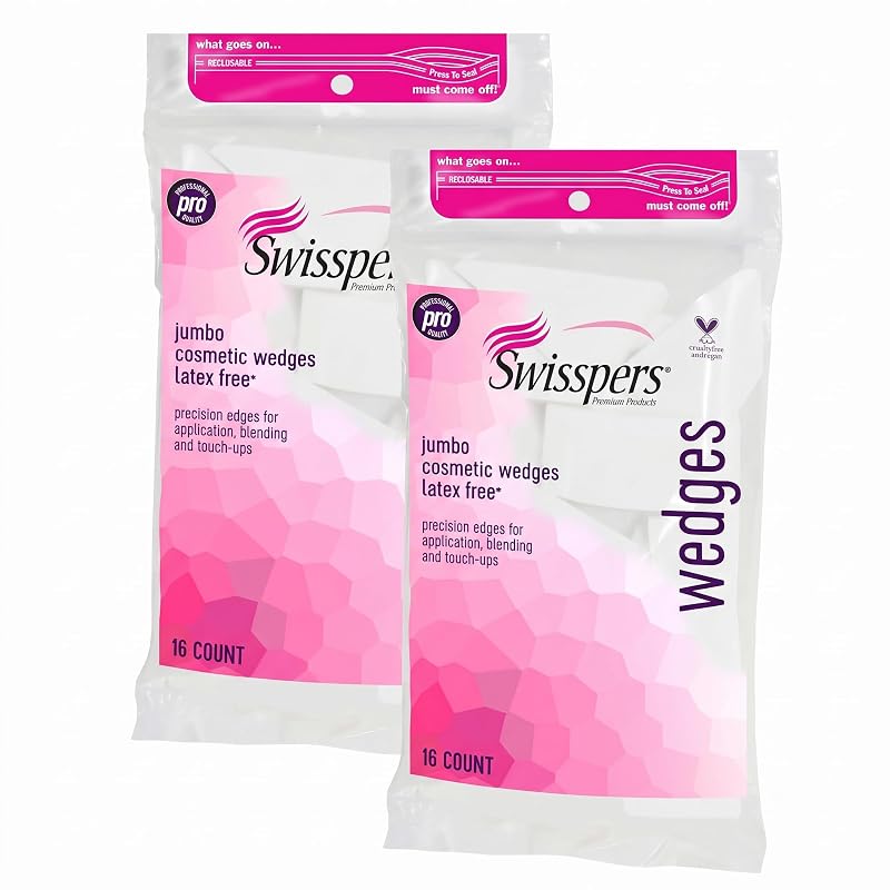 Swisspers Premium Pro Cosmetic Wedges, Latex-Free Makeup Wedge, Jumbo Size, 16 Count Bag (Pack of 2)