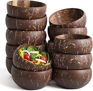 14 PCS Natural Coconut Shell Bowls, Polished Coconut Bowls, Polished Wooden Bowl for Acai Organic Salad Vegan Gifts Rustic Kitchen Decor, Diameter 3.7-4.5 inch