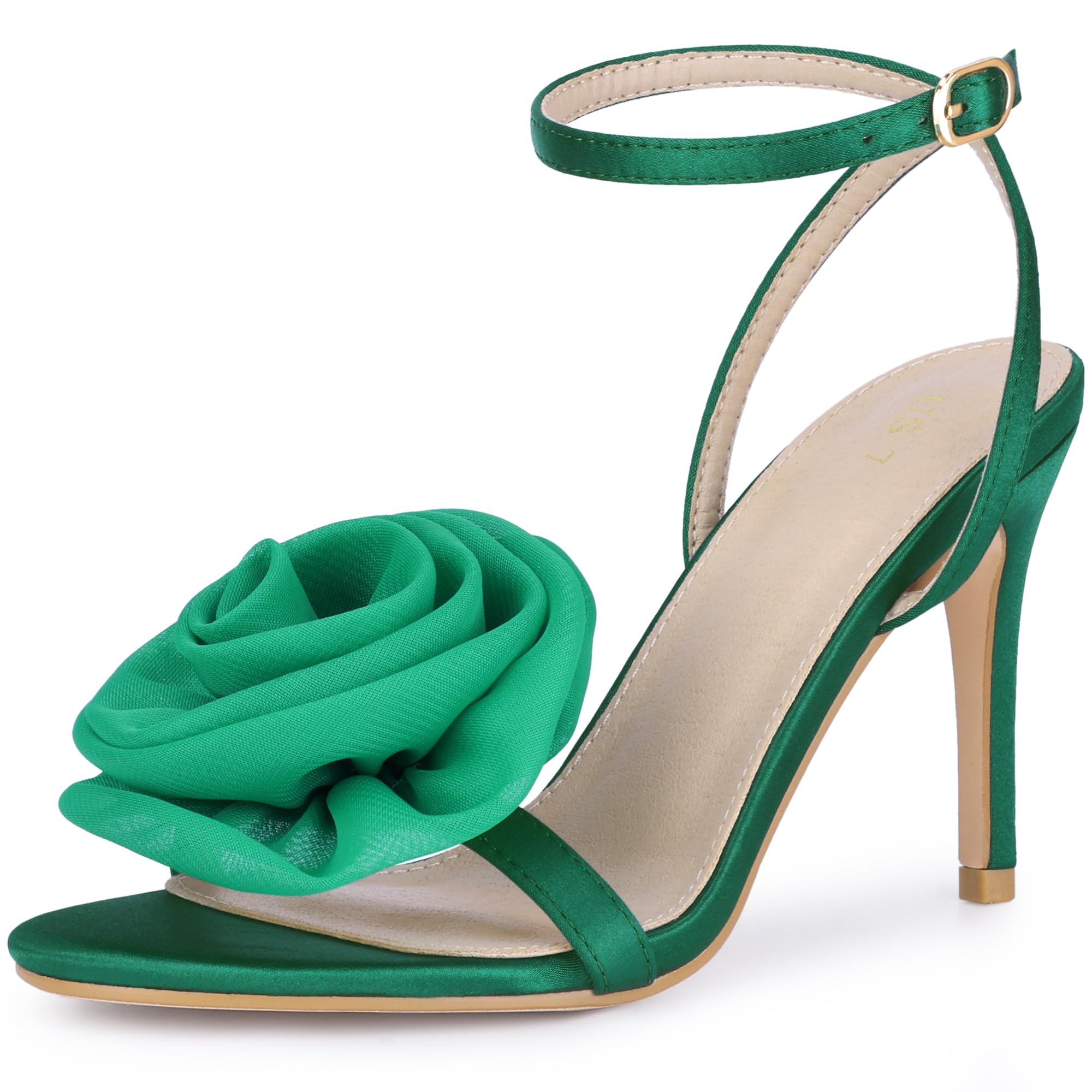 Perphy Flower Heels Satin Stiletto High Heel Sandals for Women