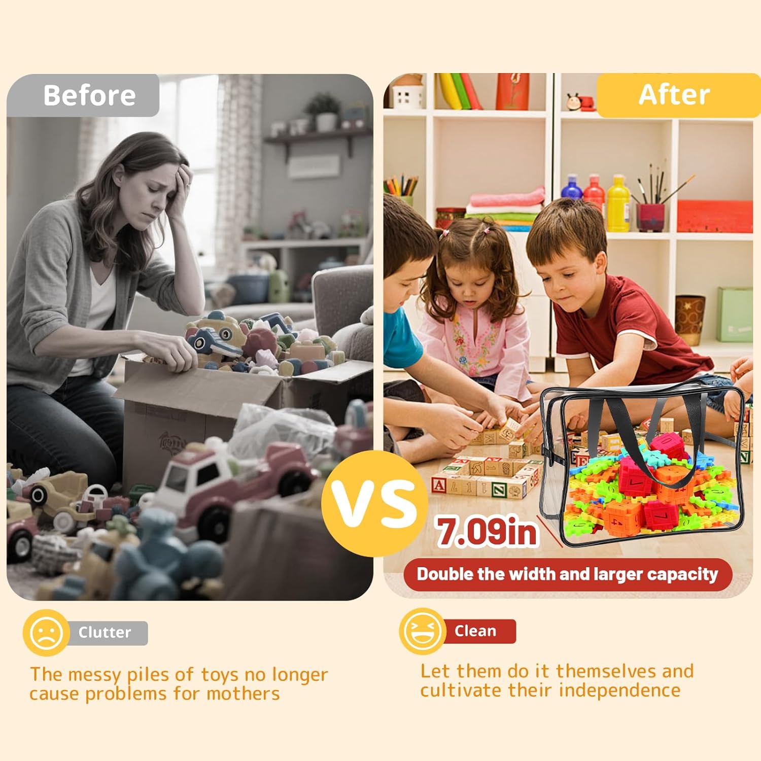 Widened X-Large Toy Storage Bags 12.99 x 9.45 x 7.09 in 6 Packs Reusable Clear PVC Board with Zipper Travel Waterproof Organizer Bags Game Storage for Puzzles, Building Blocks, Board Game - Image 4