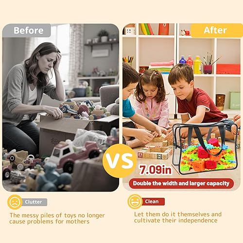 Miniatura 4 de Bolsas de almacenamiento de juguetes grandes ampliadas de 12.99 x 9.45 x 7.09 pulgadas, paquete de 6 unidades, tablero de PVC transparente