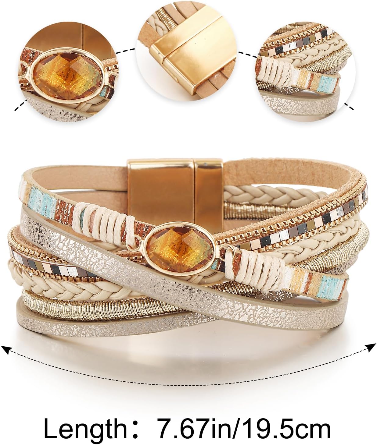 Edoneery Leather Wrap Bracelet for Women, Boho Handmade Multi-Layer Cuff with Crystal Beads Heart, Stackable Bangle Western Jewelry Gift - Image 7