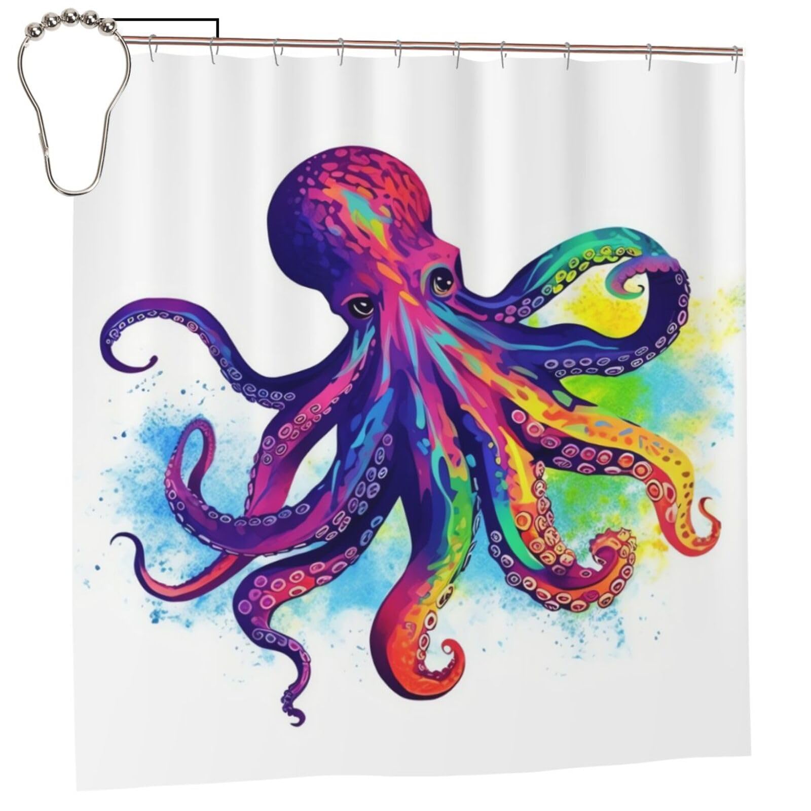 FodPand Colorful Octopus Shower Curtain 70"x70" Waterproof Long Bathroom Curtain Heavy Duty Thick Cloth Bath Curtain Set with Hooks, Modern Abstract Art Pattern Bathroom Shower Curtains