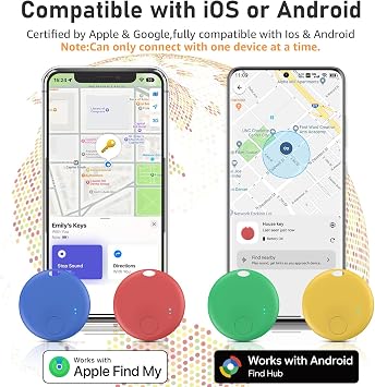 Air Tracker Android 4 Pack Schlüsselfinde Kompatibel mit Apple Wo ist?APP und Google Find Hub Device APPAndroid Tracker Tag Smart Tag Bluetooth Anti Verlust Tag für SchlüsselGeldbörse (Mehrfarbig)