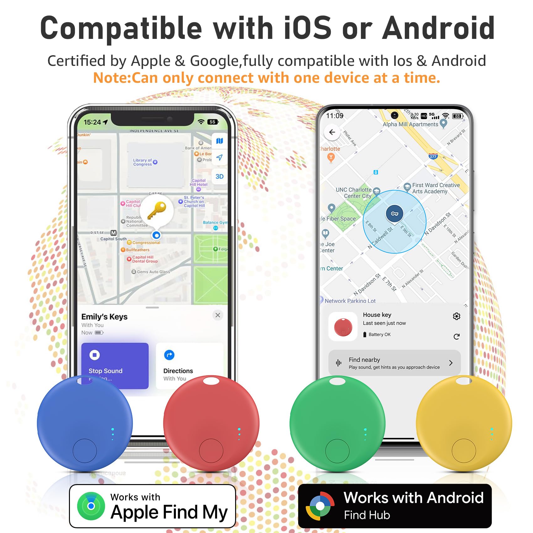 Air Tracker Android y iOS, Smart Tracker Localizador de Objetos Bluetooth, Compatible con Apple Buscar y Google Localizador, Localizador Bluetooth para Llaves, Cartera, Equipaje, Mochila (Multicolor)