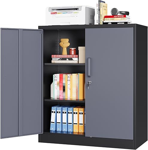 Gabinete de almacenamiento de herramientas de metal con puertas y estantes ajustables, gabinete de acero con cerradura para garaje, hogar, oficina y