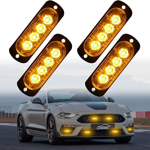 DIBMS 4x - Barra de luces estroboscópicas de emergencia LED, 4 LED de color ámbar y amarillo, luz de advertencia intermitente, barra de luz de