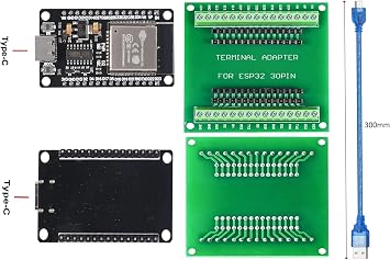 2pcs Type-C USB ESP32S ESP32 CH340 30Pin Development Board 2.4GHz Dual-Mode WiFi+ Bluetooth Dual Cores Microcontroller Processor, with two Breakout Board and one typ-c data cable