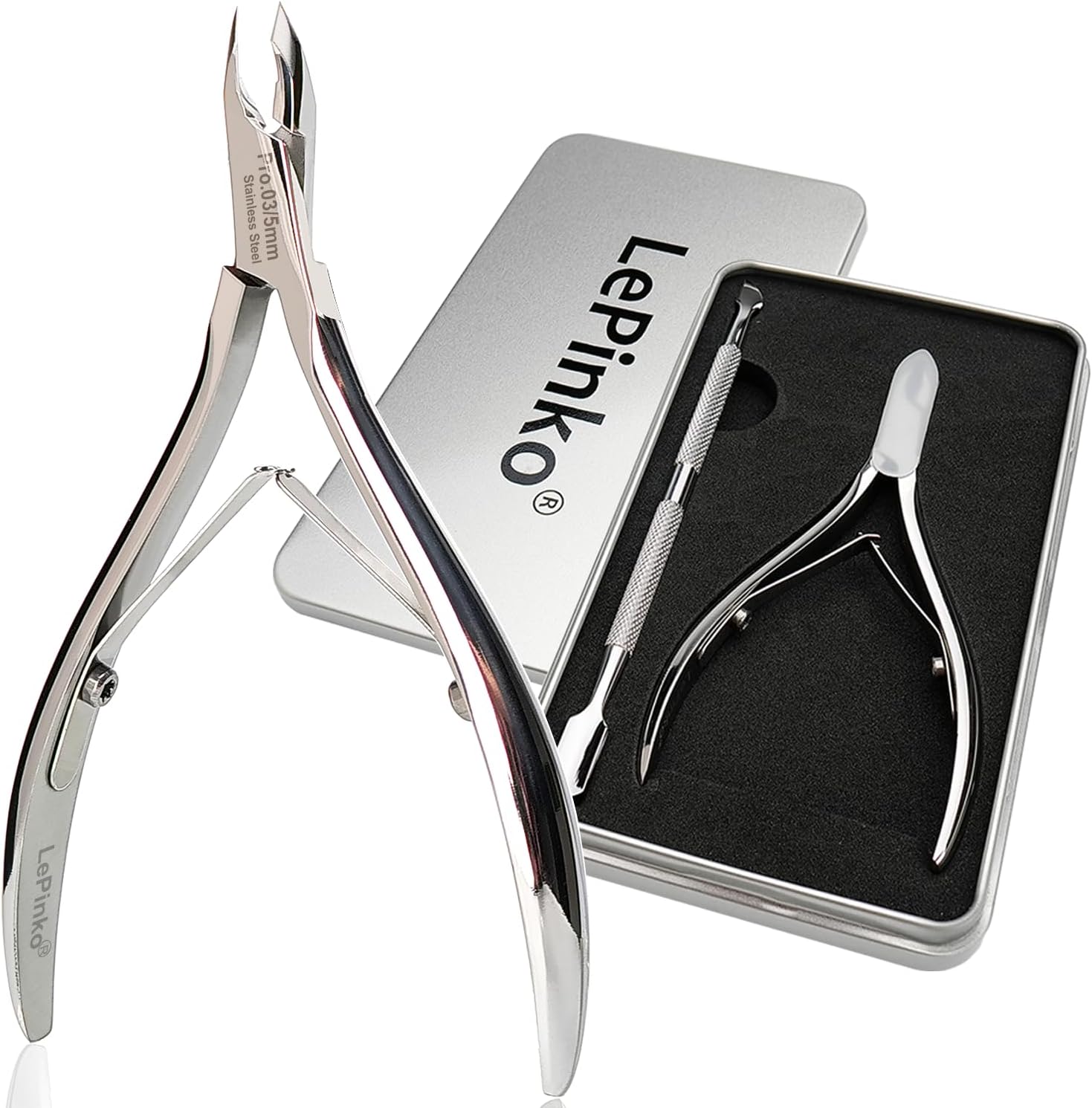 Salon-Quality Cuticle Trimmer with Cuticle Pusher, Super Labor-saving Cuticle Cutter, Sharp Cuticle Clippers for Manicurist, Professional Pedicure Manicure Nail Care Tool, 5mm Jaw