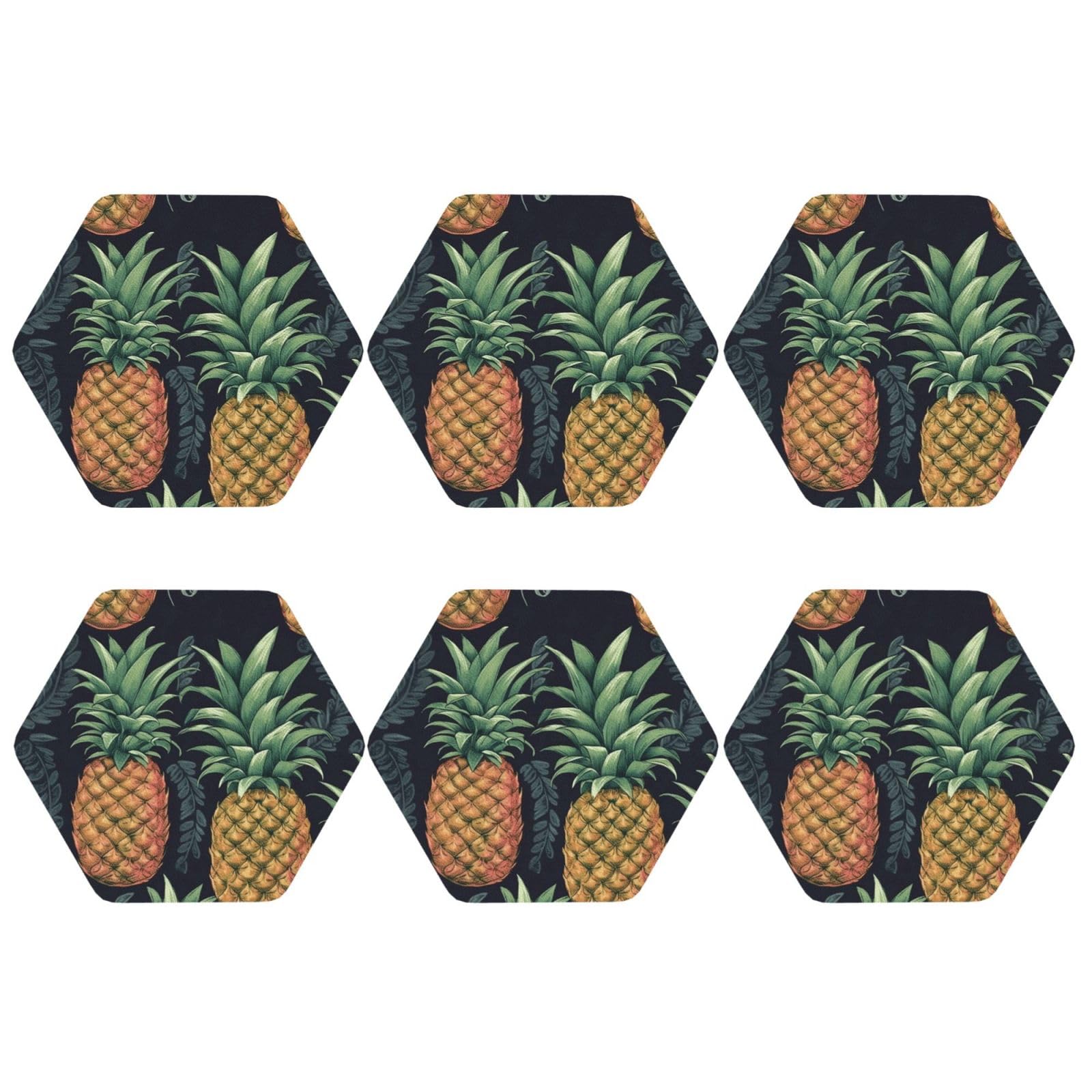 6pcs Leather Coasters for Drinks, Pineapple Drink Coasters for Tabletop Protection, 4" Cup Coasters for Coffee Table Decor, Non-Slip Drinking Cup Mat for Hot Or Cold Drink