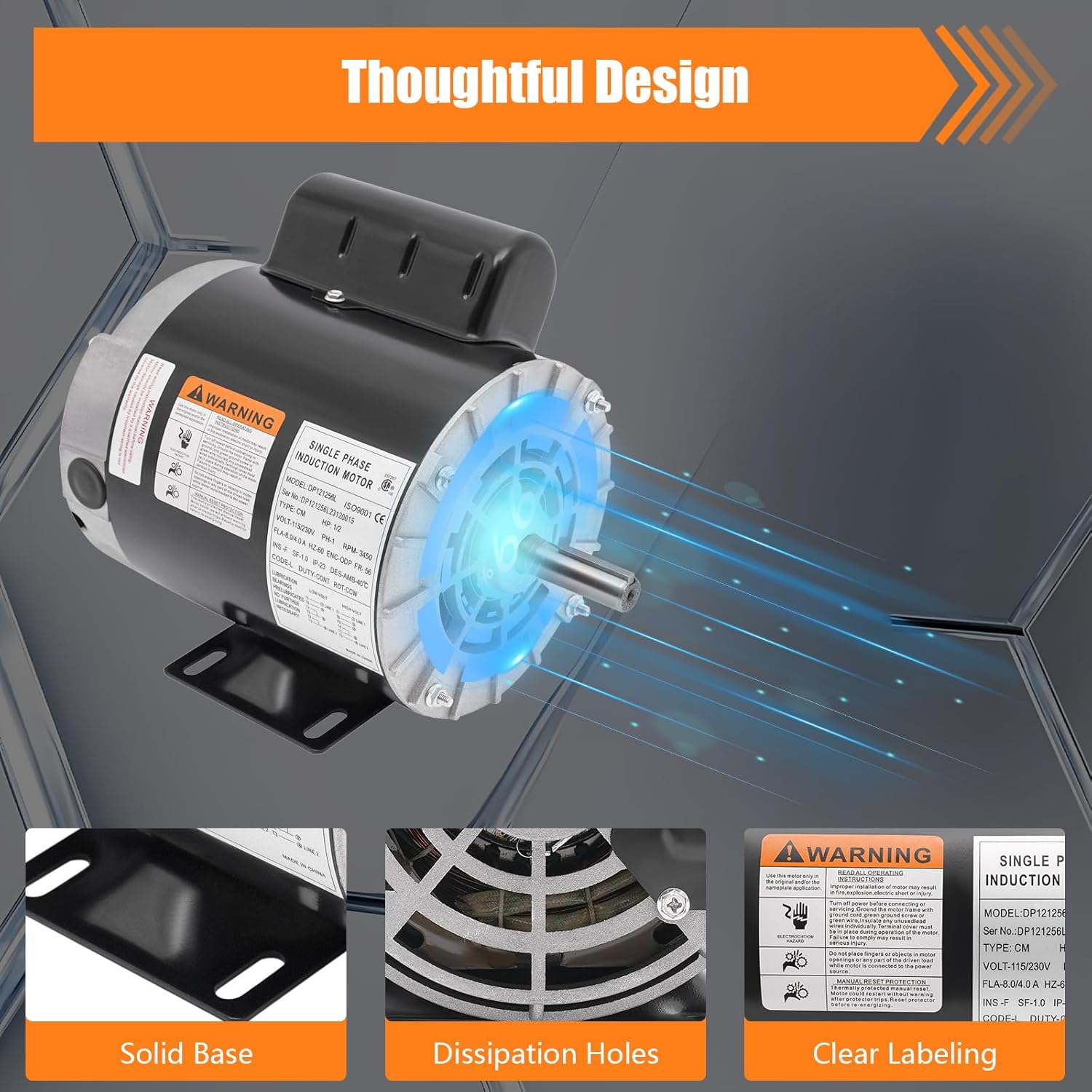 1/2 HP Electric Motor, General Purpose Single Phase Air Compressor Electric Motor with Reset Button 3450 RPM Rated Speed for Industrial, Household Appliances 11.1 x 6.46 x 7.95 Inch