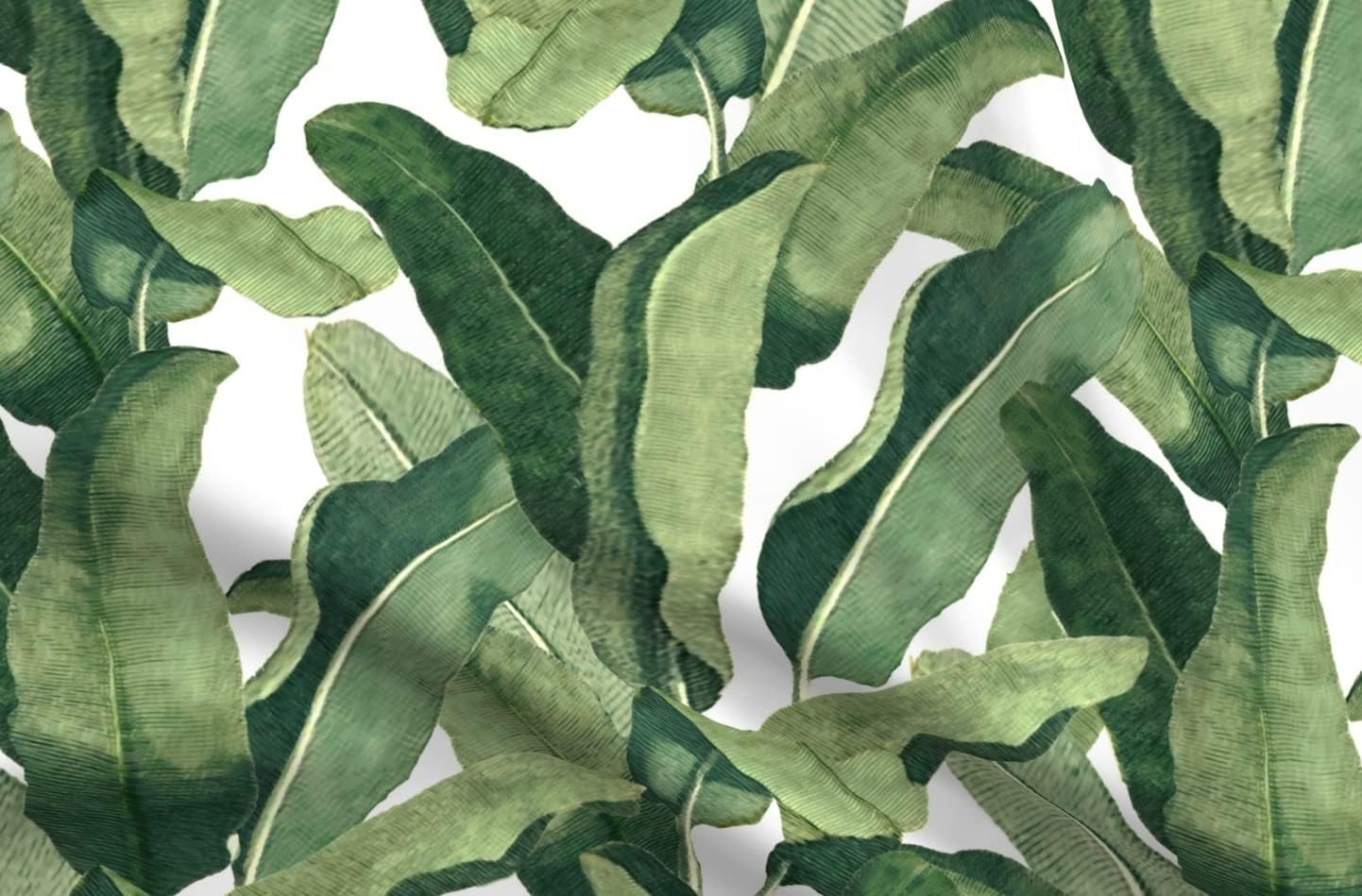 Spoonflower Fabric - Banana Leaf Large Scale Tropical Vintage Inspired Jungle Rainforest Printed on Organic Cotton Sateen Fabric by The Yard - Sewing Quilting Apparel Home Decor