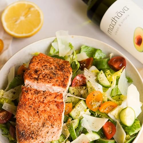 Vista 4 de MADHAVA Aceite de aguacate (33.8 onzas, lata de 1 litro), fuente única, 100% puro, sabor neutro, aceite de cocina de alta temperatura, punto de humo