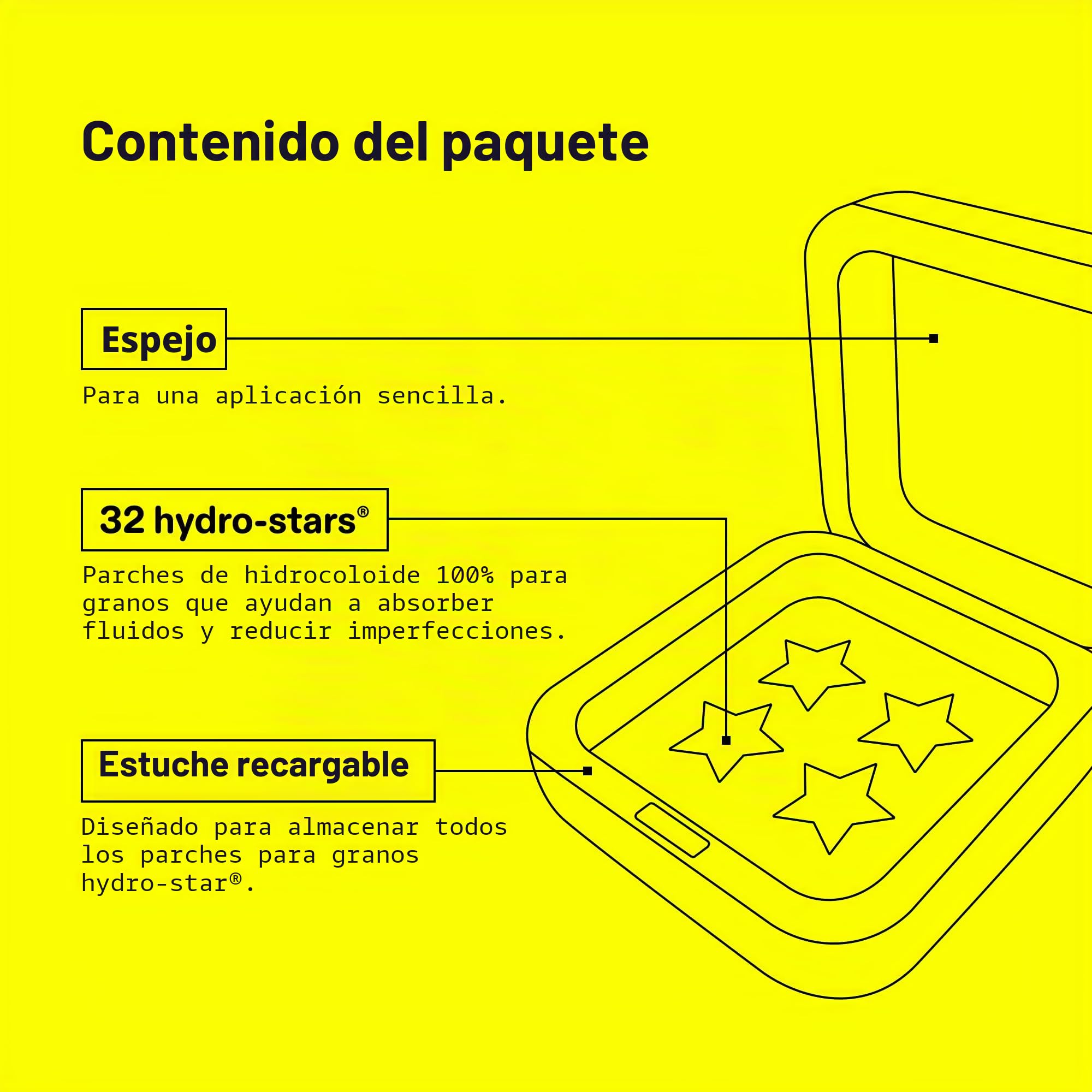 Starface Hydro Star Big Yellow - Pegatinas hidrocoloides para eliminar la inflamación, diseño de estrella, vegano y sin crueldad, 32 unidades