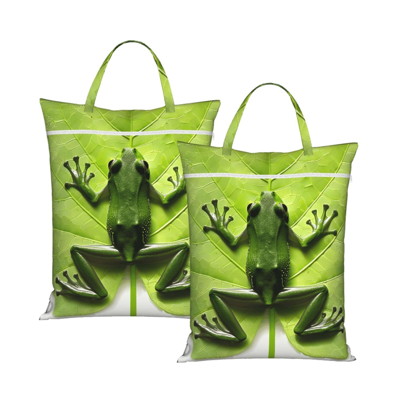Large Travel Laundry Bags,Frog Leaves Print with Handle Foldable Laundry Bag for Holidays Gym Swimming and Family Trips, 2Pcs