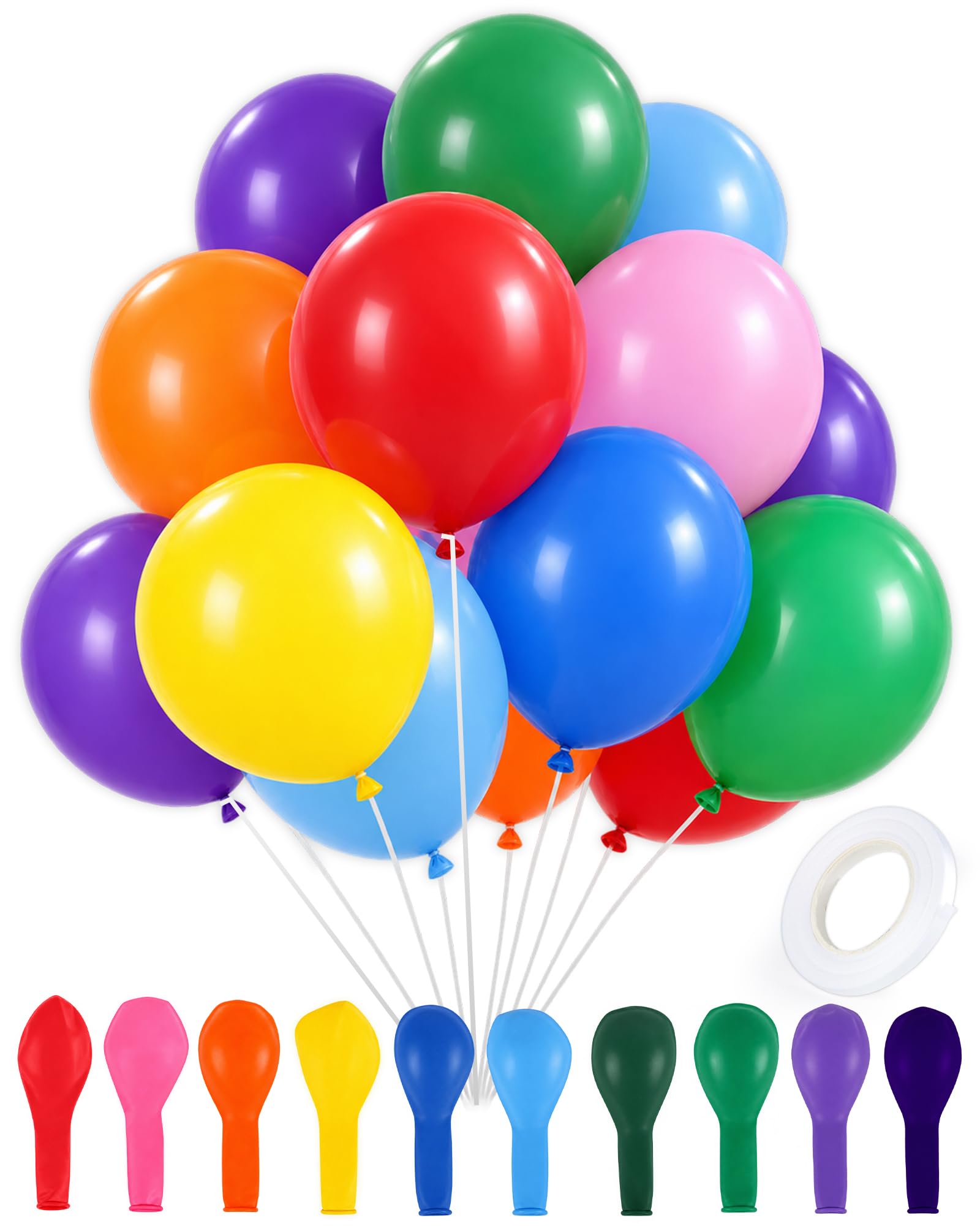 Acual Party Balloons 100 Pack, Rainbow Colours, Large 12 Inch Thick Party Decorations for Birthday, Wedding, Anniversary