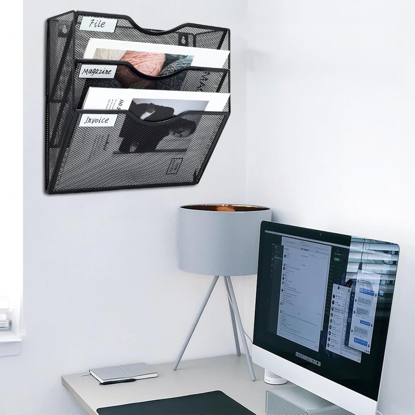 Generisch Organizador de archivos de pared – Estantería metálica de 3 niveles, clasificador, divisor, caja de almacenamiento, organizador de pared de oficina, escritorio, cabina para casa, aula