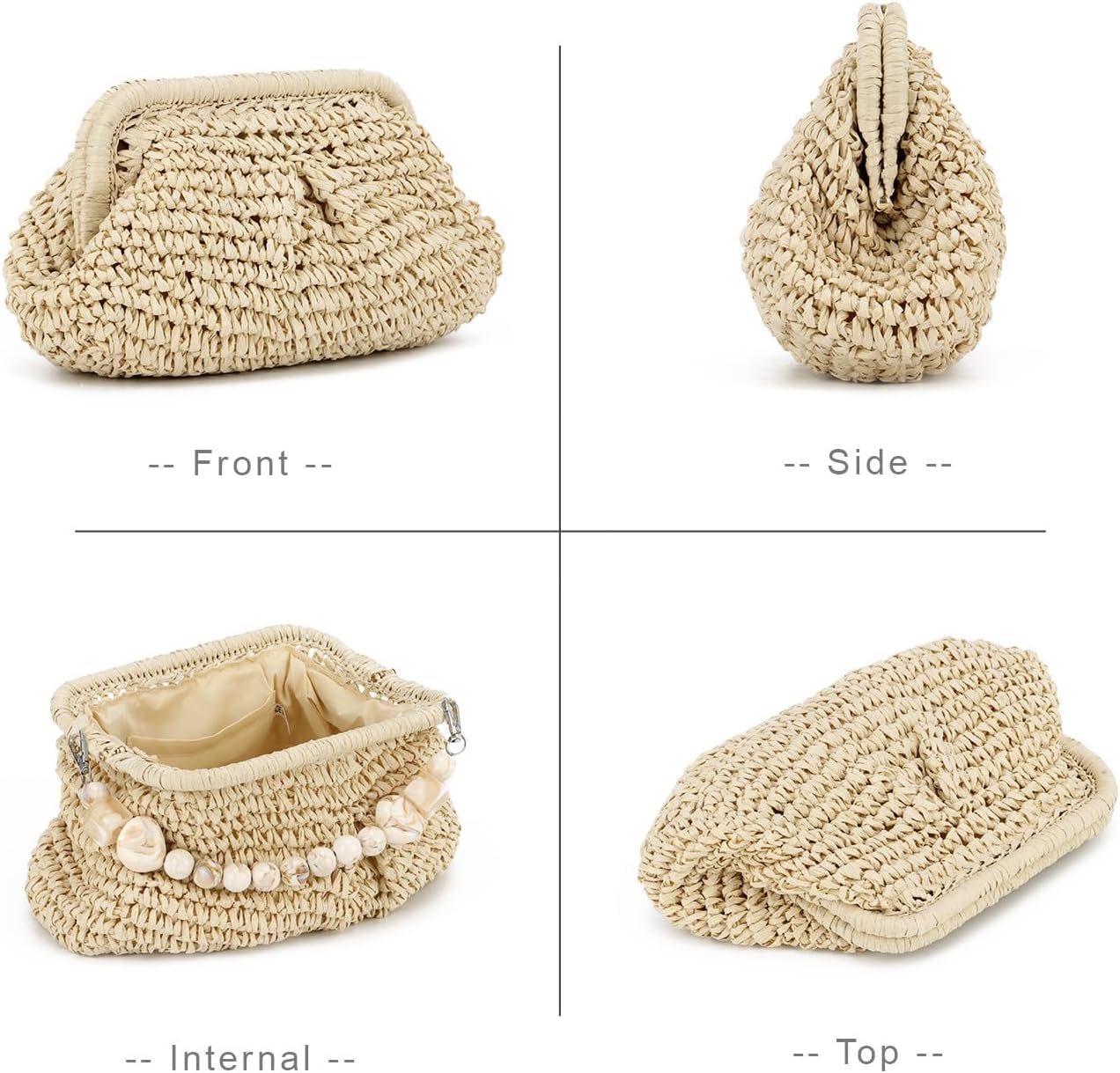 Straw Dumpling Clutch Bag - Woven Straw Tote Clutch Purse for Women - Summer Beach Bag - Wicker Clutch - Image 7