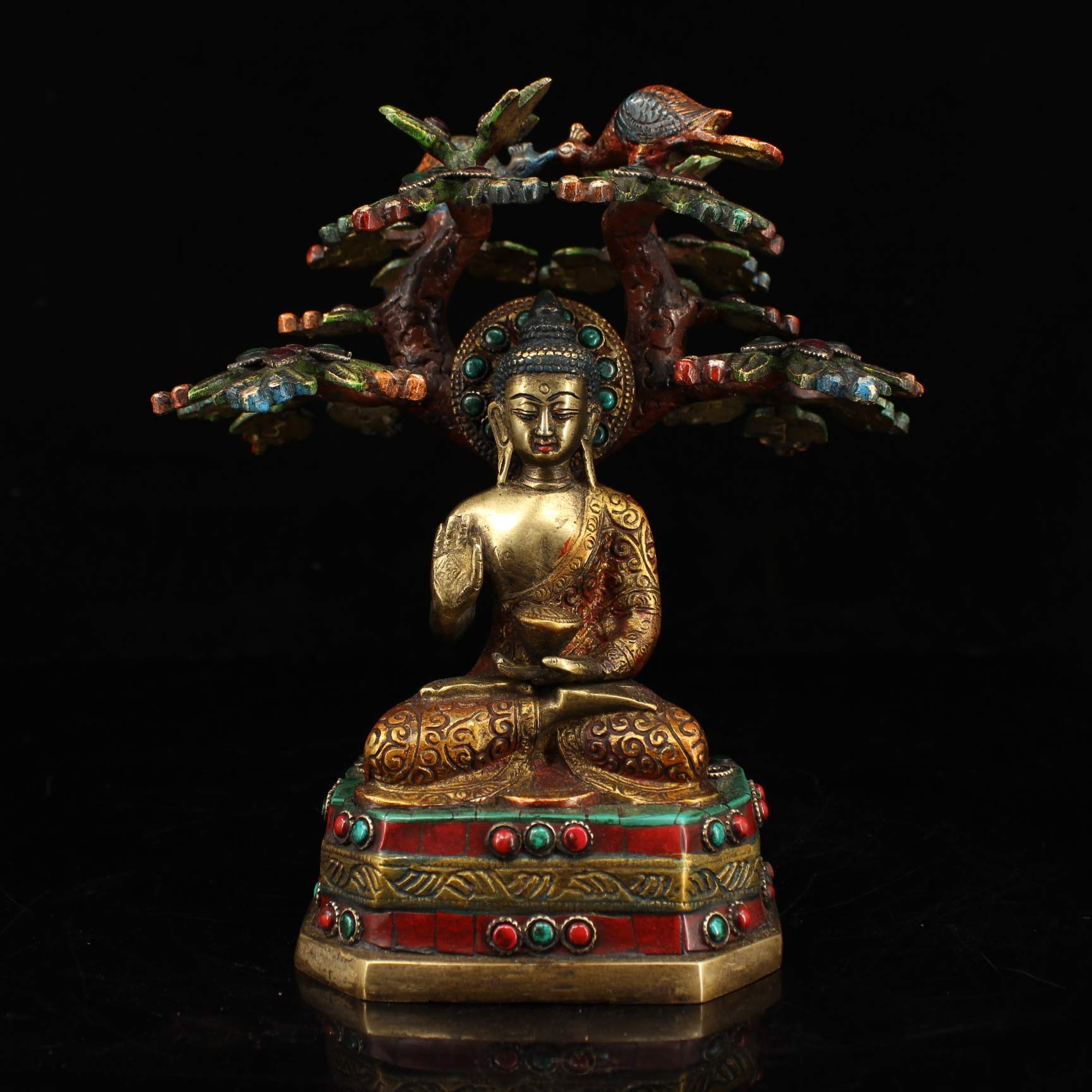 Buy SIYAO 9" Tibet Buddhism Old Bronze Gem Painted Outline in Gold