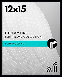 Americanflat 12x15 Picture Frame with Polished Plexiglass - Streamline Collection - Thin Border Picture Frame for Wall Display - Hanging Hardware Included - Black