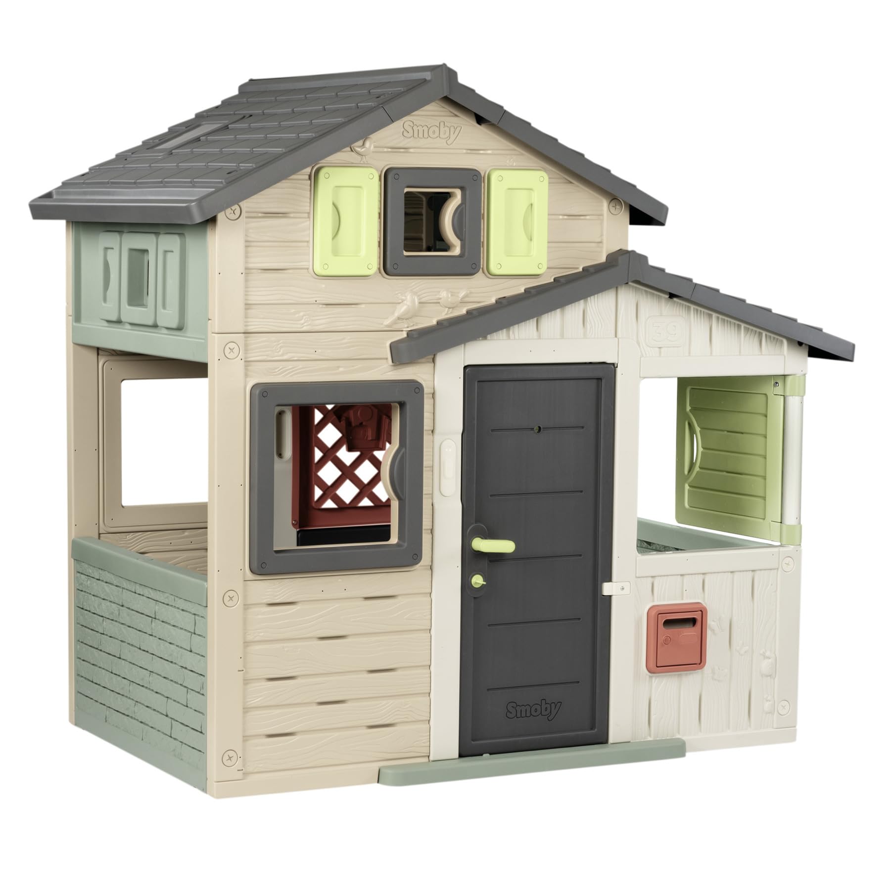 Smoby Life - Casa de Juegos Friends House EVO con 2 Puertas, 6 Ventanas – Fabricada en Material Reciclado, Protección UV, para Niños a Partir de 3 Años (7600810208)