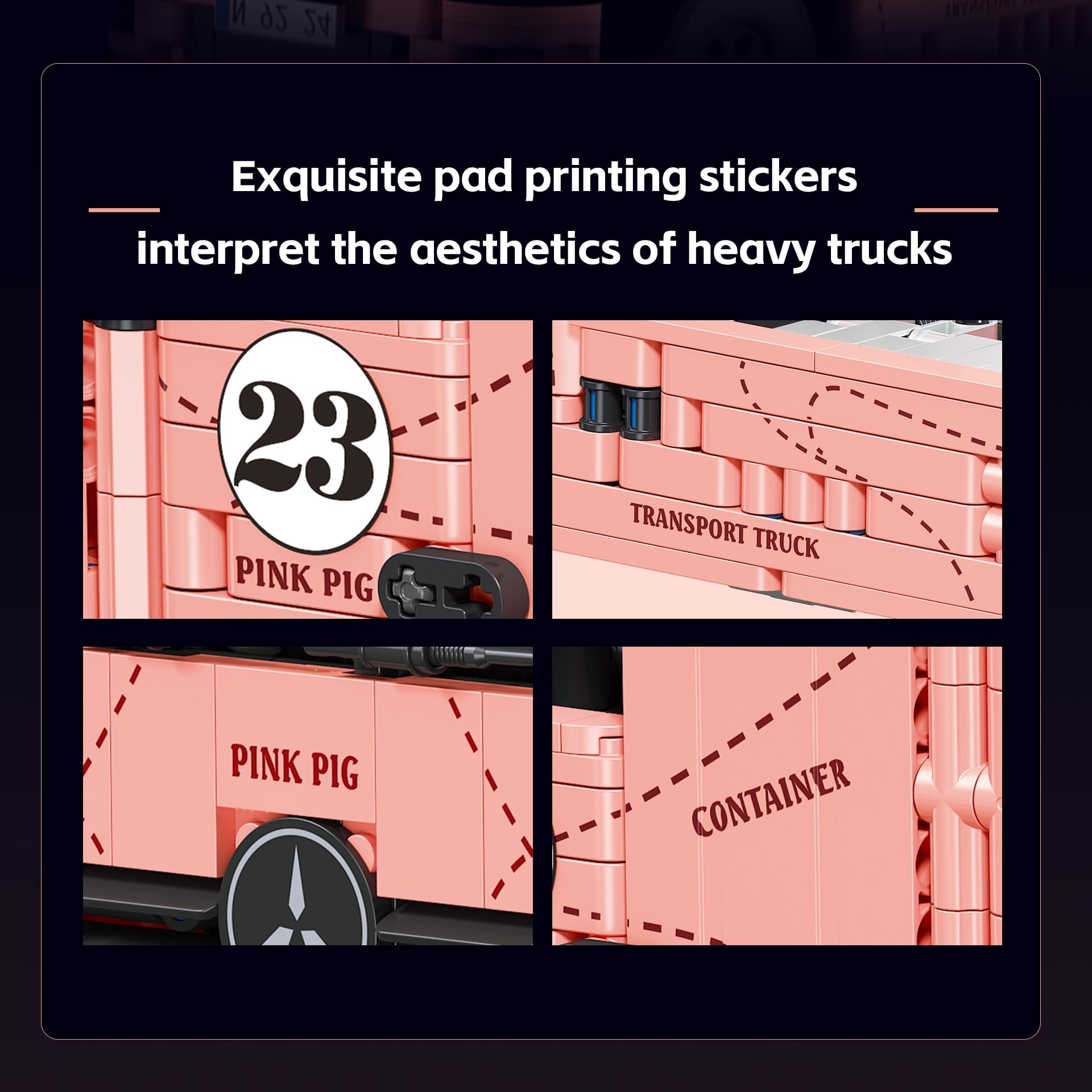 Technik Actros LKW Klemmbausteine Set für Erwachsene, 1296 Teile City Serie Lastwagen Bausteine Bausatz, Pink Pig Serie LKW Klemmbausteine für Idea Geschenk (Dynamische Version)