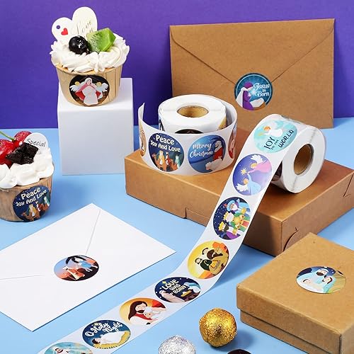 Miniatura 4 de 800 calcomanías religiosas de Navidad, calcomanías de pesebre de Navidad, calcomanías de Jesús, etiquetas para tarjetas de Navidad, sobres,