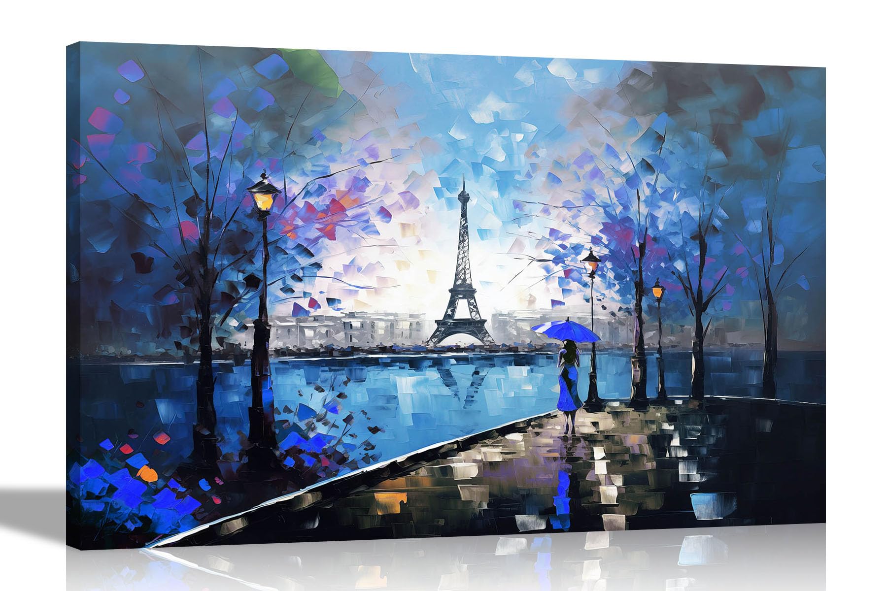 Artley Prints Blue - Alone In Paris Colourful Canvas Wall Art: Abstract Prints For Living Room Decor - Ready To Hang Pictures Modern 60 X 40Cm (24 X 16 Inches) A2