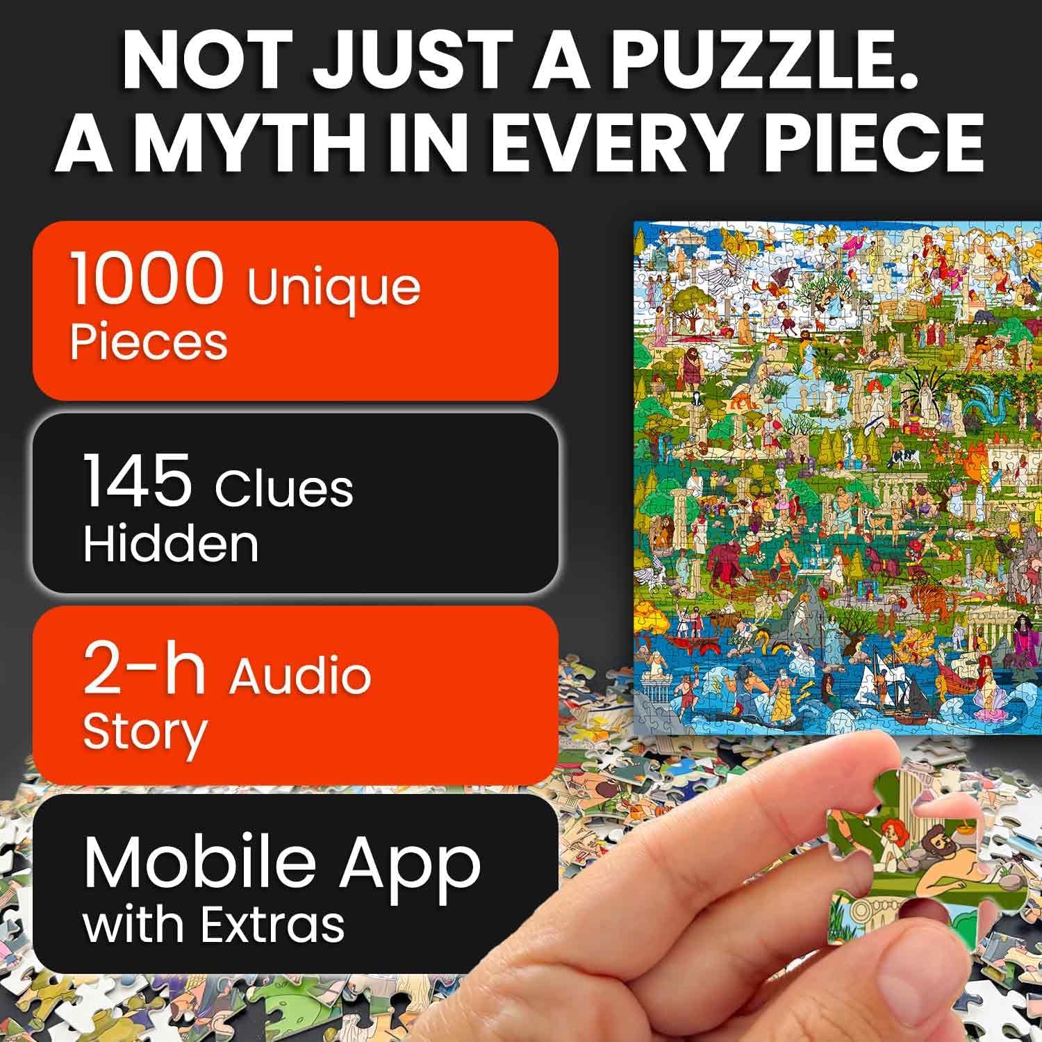 QUOKKA 1000 Piece Jigsaw Puzzle for Adults Greek Gods – Puzzles for Adults 1000 Pieces Premium Box Packaging - Extra Fun with Hidden Secrets & Audio Story – Perfect Relaxation & Creativity & Gift