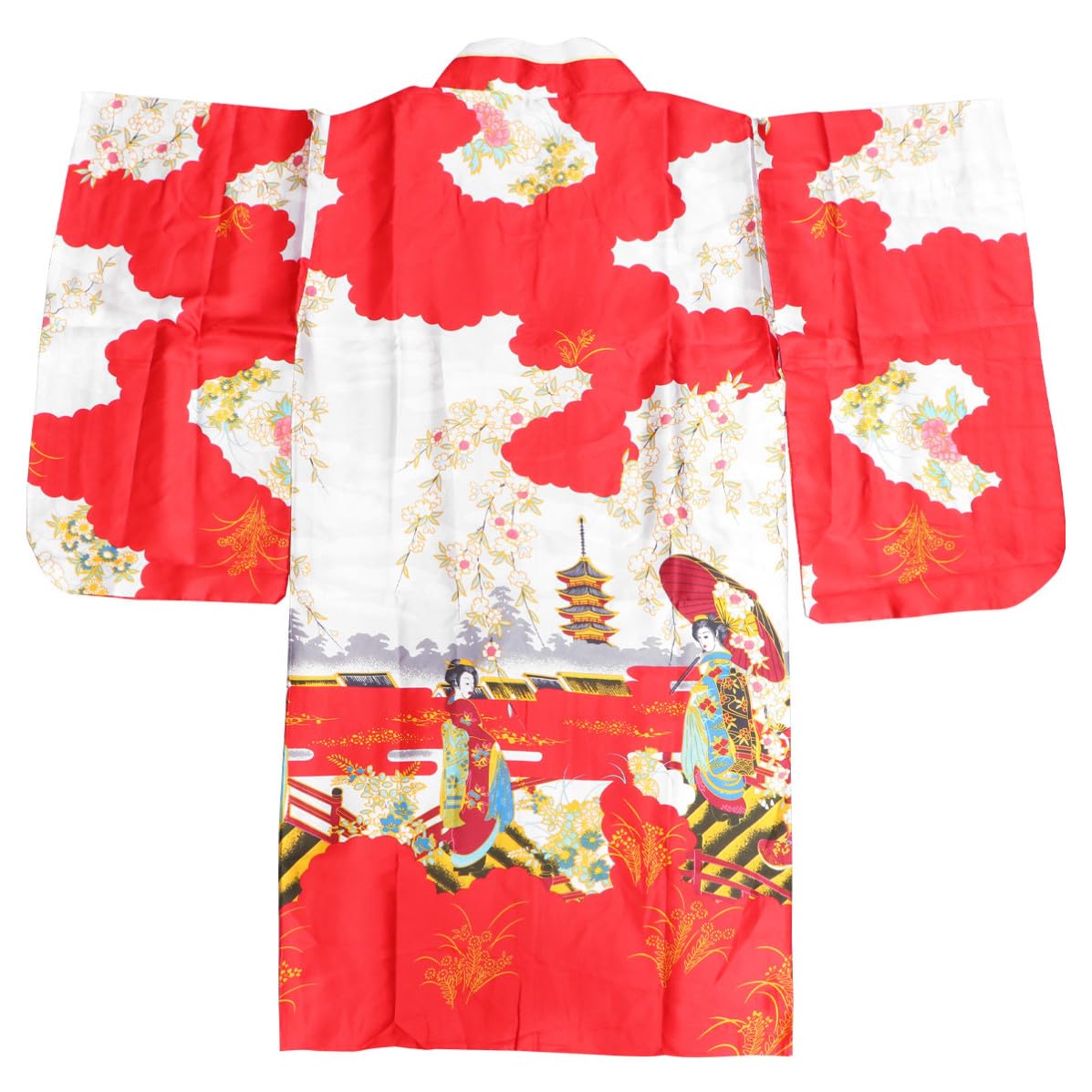 Kimono Japonés Tradicional Rojo para Mujer Vestido de Seda Imitada 8