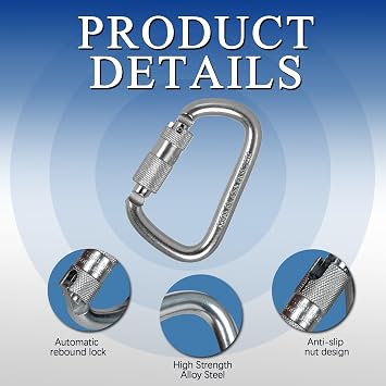 Auto Locking Carabiner 45KN10000lbs Twist Lock Steel Heavy Duty Large Carabiner Clip for Rock Climbing,Camping,Gym,Rescue and Mountaineering
