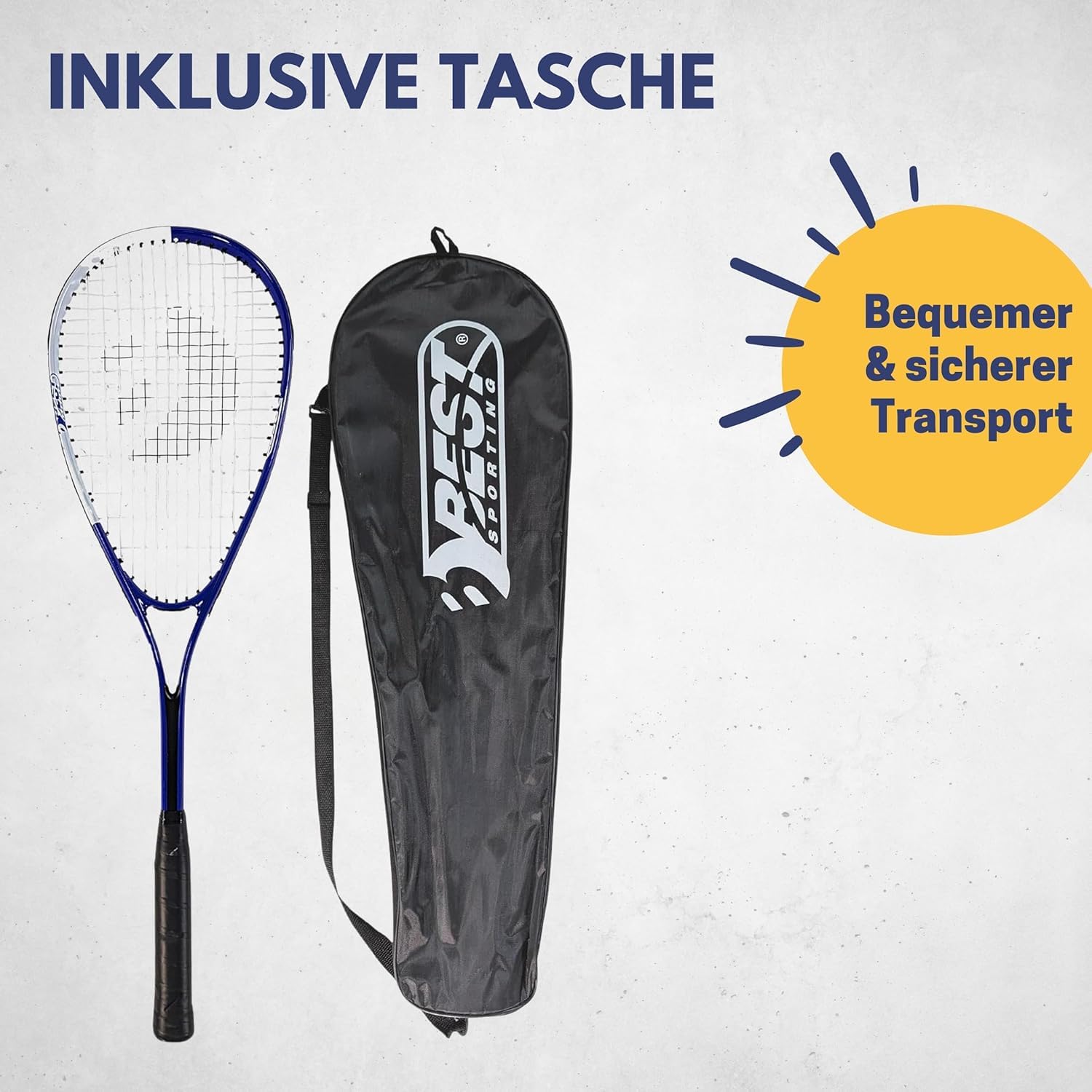 BEST SPORTING Squashschläger XT-Line 59 cm – Leichter Aluminium Racket mit ergonomischem Griff für präzise Schläge – Inklusive Tasche – Für Anfänger