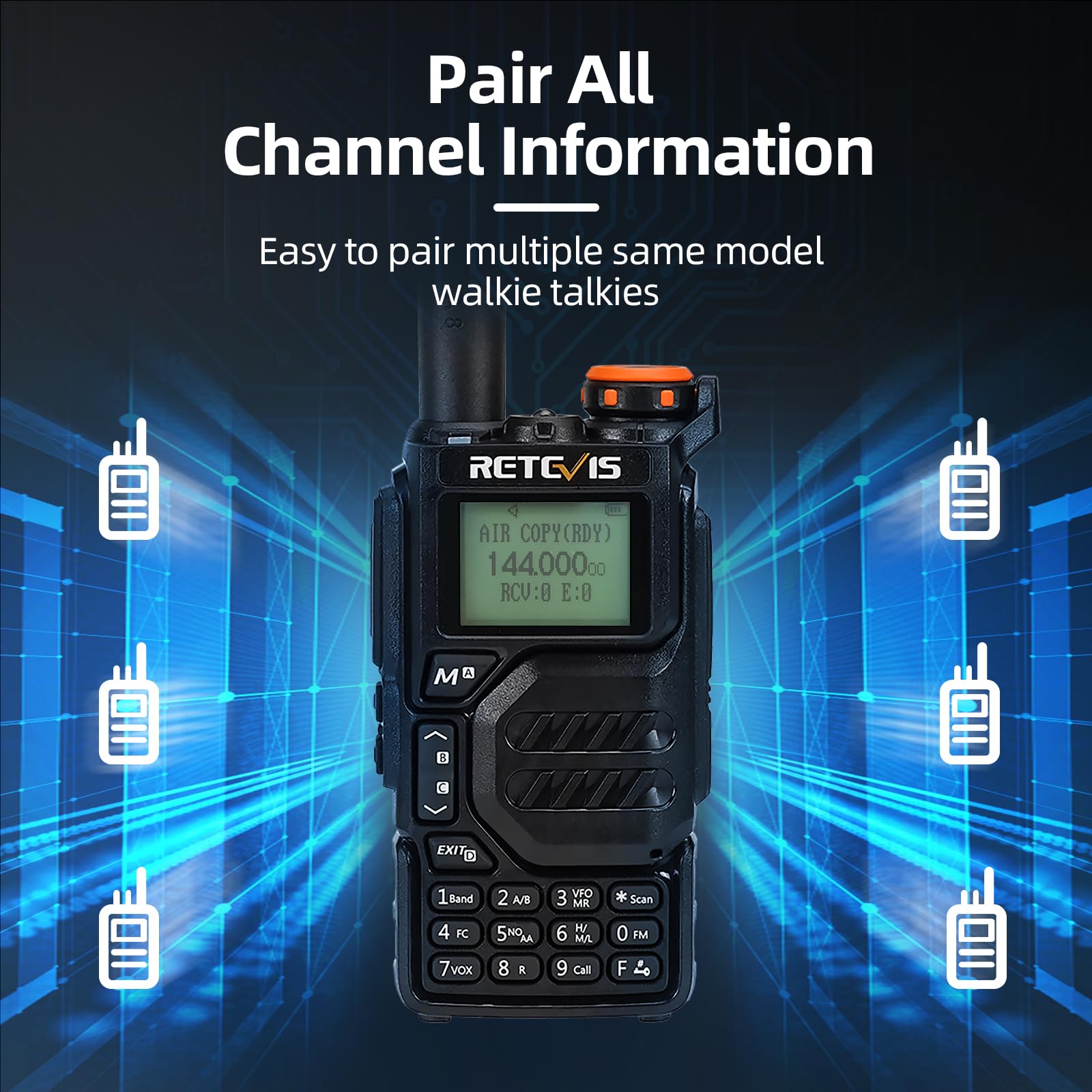 Retevis RA79 Walkie Talkie, Emisora Caza con Sincronización de Canales, Recepción de Banda de Aire, Ham Radio, 1400 mAh para Caza, Viajes, Walkie Talkie Largo Alcance (1 Unidad)