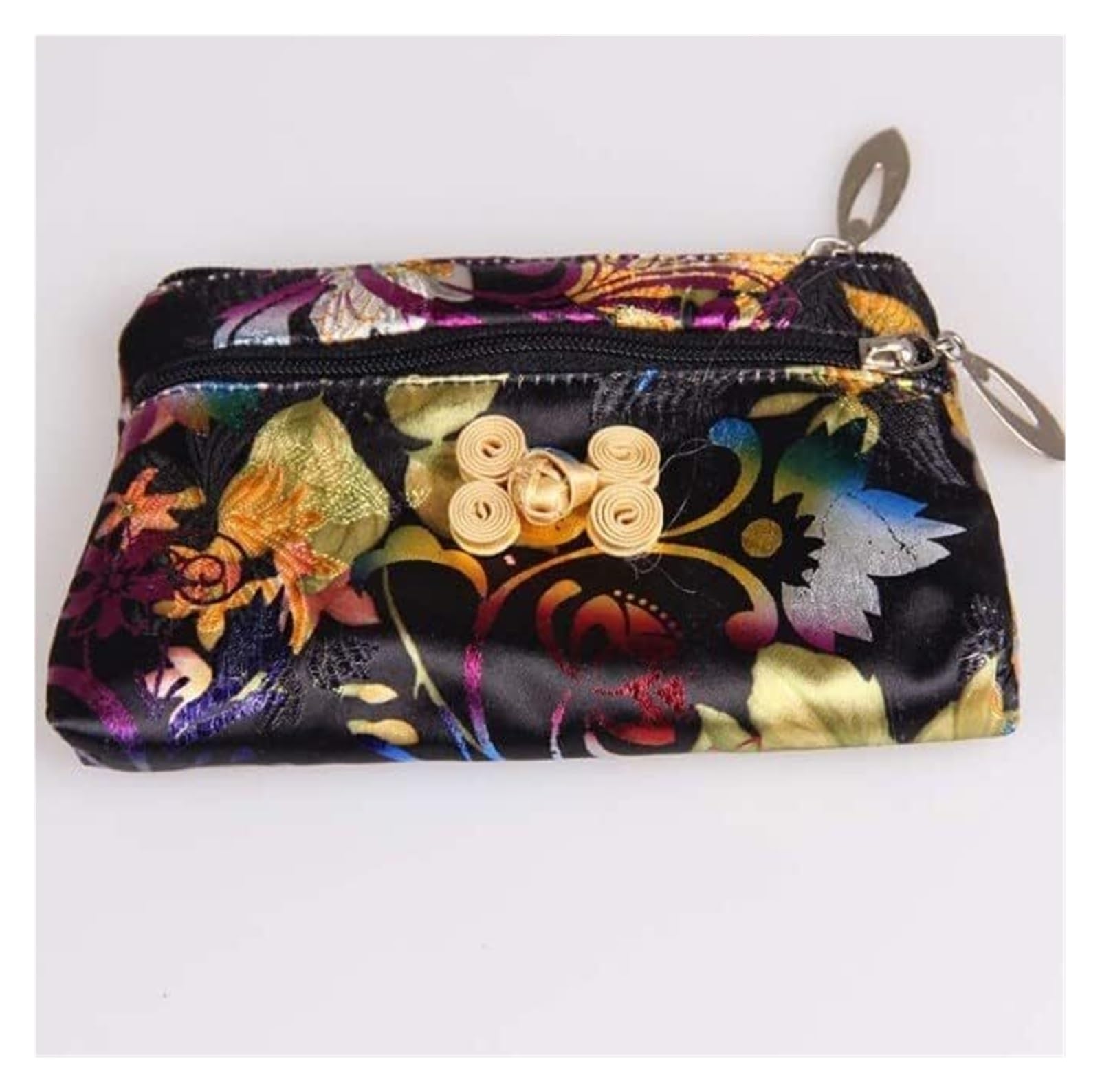 Lot de 2 pochettes en soie brocart avec fermeture éclair pour bracelets, colliers, sacs d'emballage de voyage (gris, motif aléatoire)