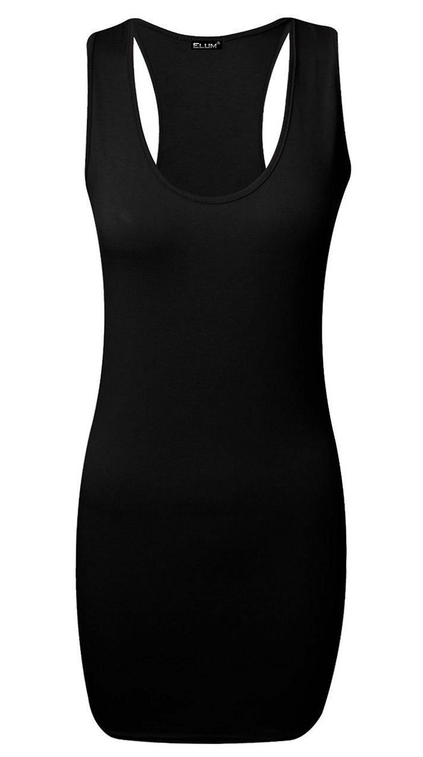 Elum® Womens Sleeveless Racer Back Bodycon Long Vest Top Black