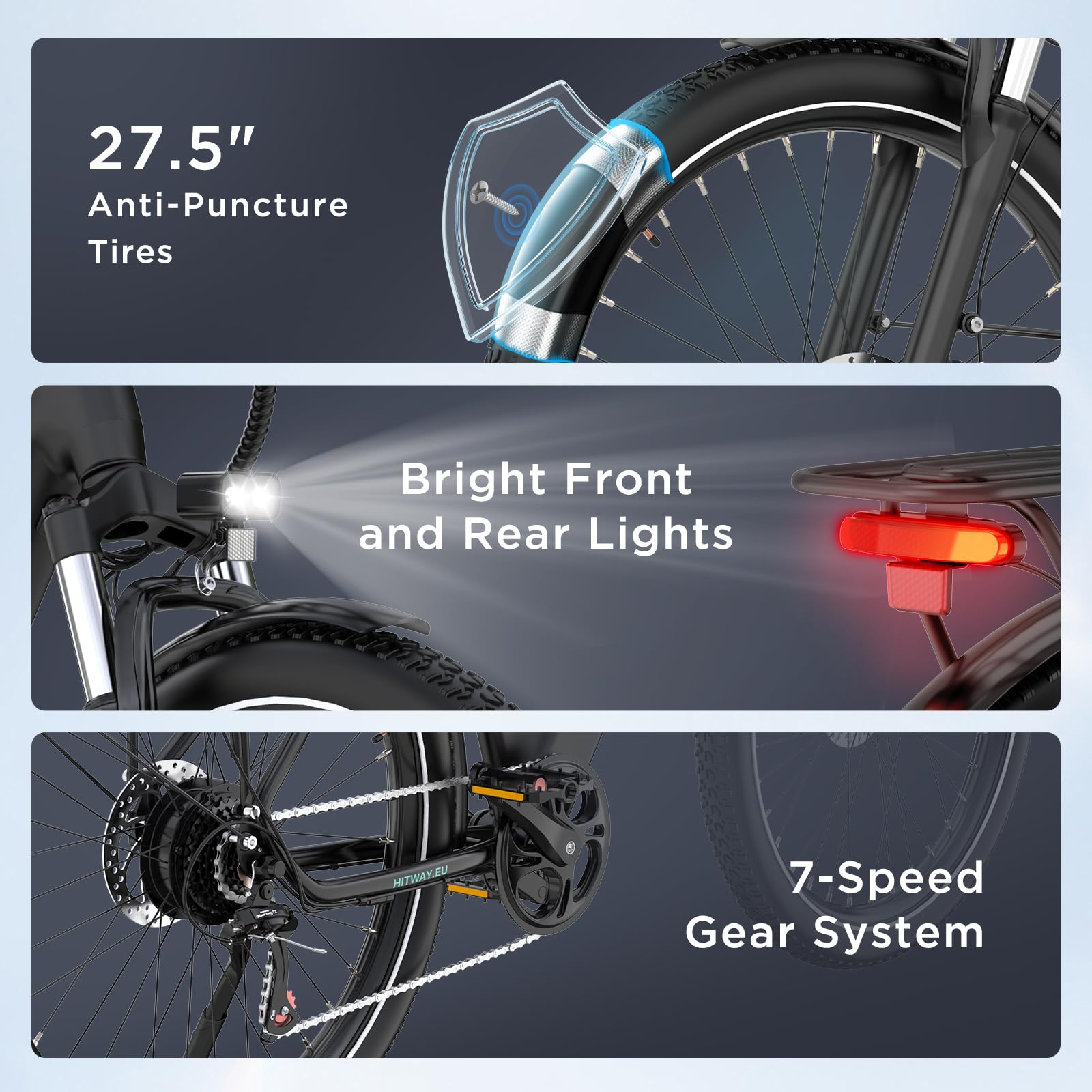 HITWAY E Bike, Elektrofahrrad 27,5 Zoll für Erwachsene Unisex, Pedelec E-Fahrrad mit 250W Motor, Abnehmbarem 36V 13Ah Lithium Akku, 7-Gang Pendler Ebike Reichweite 60-100km