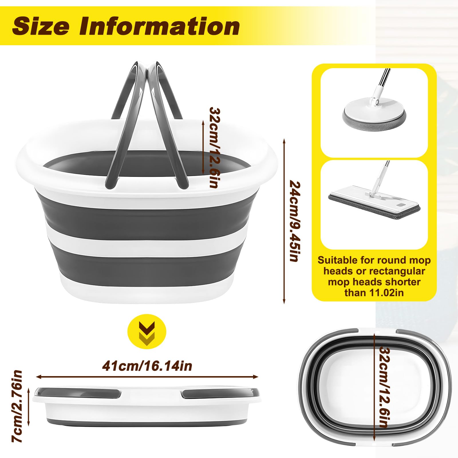 Cubo Plegable de Silicona y Plástico 16L con Asas, Barreño Limpieza Portátil, Palangana Ahorra Espacio, Balde de Agua Multiusos, Cesta Colada Casa para Camping, Excursiones, Cocina, Aire Libre y Coche