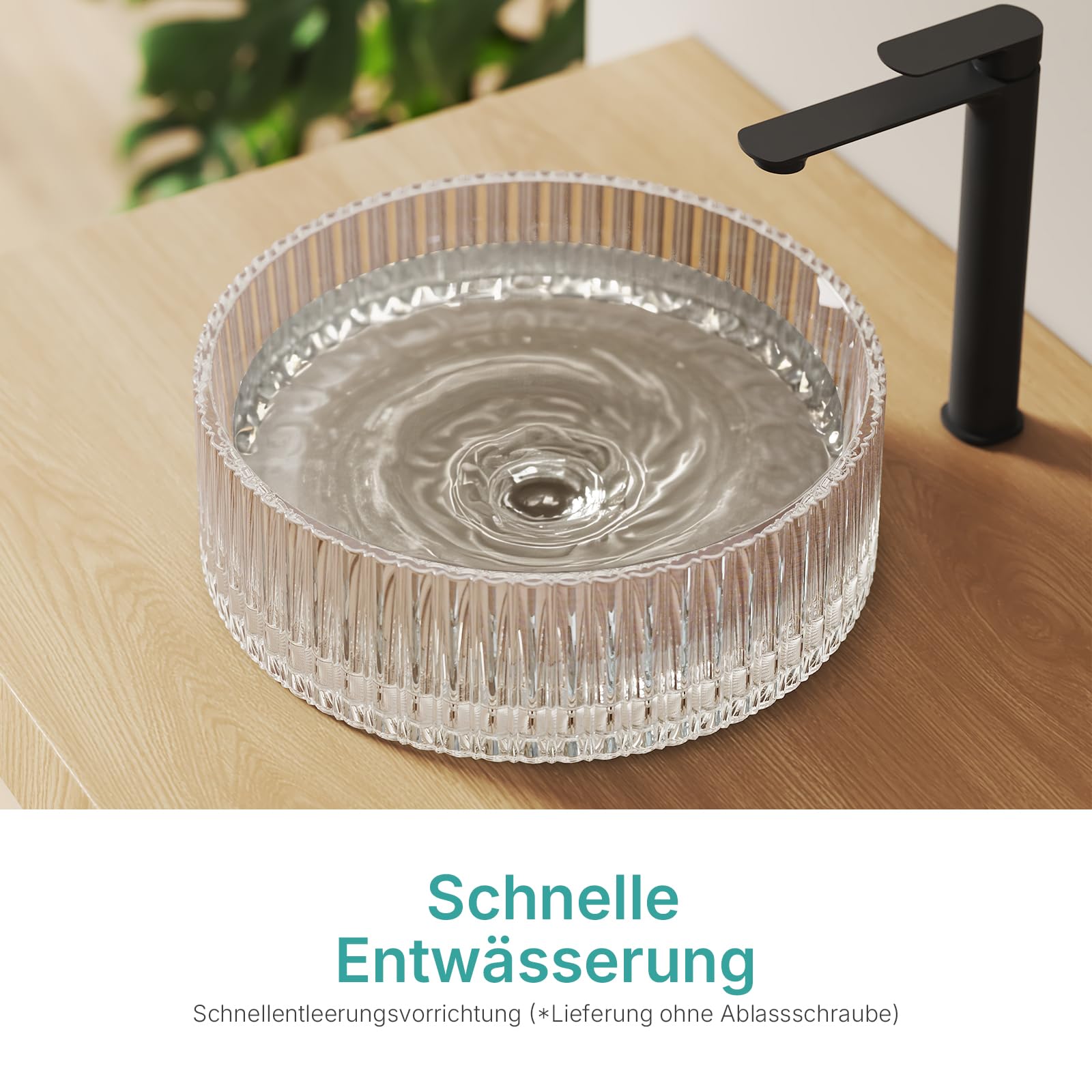 EMKE Glas Aufsatzwaschbecken Rund 40,0 × 40,0 × 12,0 cm – Design Glas Waschbecken Großvolumen für Badezimmer & Gäste-WC, Waschtisch Handwaschbecken Ohne Hahnloch, Regenbogen