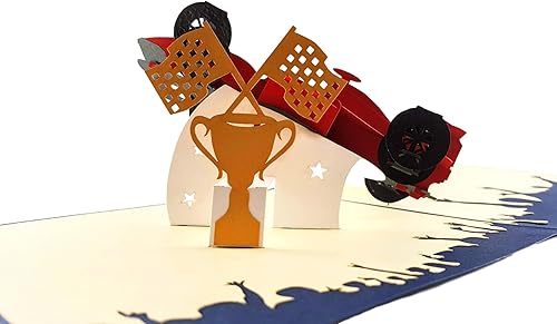 Miniatura 4 de iGifts And Cards Tarjeta de felicitación emergente 3D de Formula One 1 Racer - Carreras de coches, F1, bandera a cuadros, Gran Premio, media