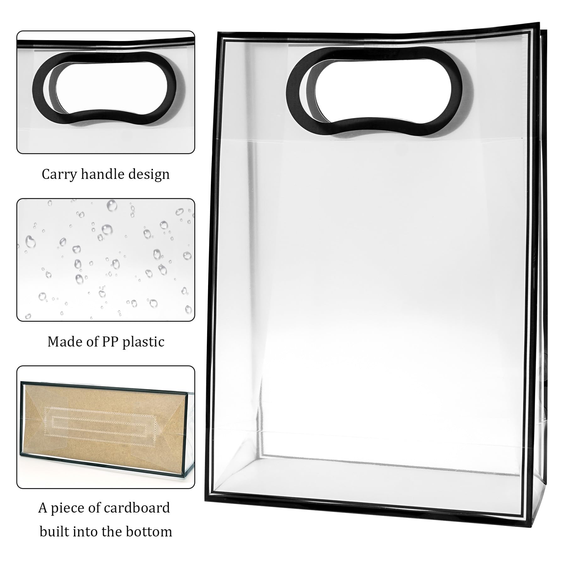 Transparente Kunststoff-Geschenktüten mit Griff, wiederverwendbare PP-Geschenktüten mit Band für Hochzeit, Braut, Geburtstag, Party, Babyparty, Abschlussfeier, Shopping, Business, 17,8 x 25,4 x 8,9