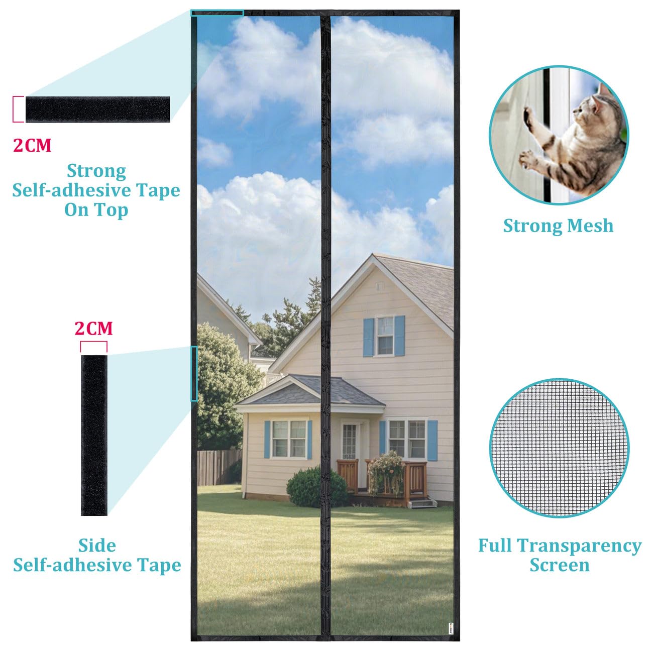 HOOMEE Zanzariera per Porta, 100x200 CM Tenda Magnetica per Porte Finestre e Patio, Magneti Potenti per una Perfetta Chiusura Automatica, Installazione Facile senza Foratura (Nero)