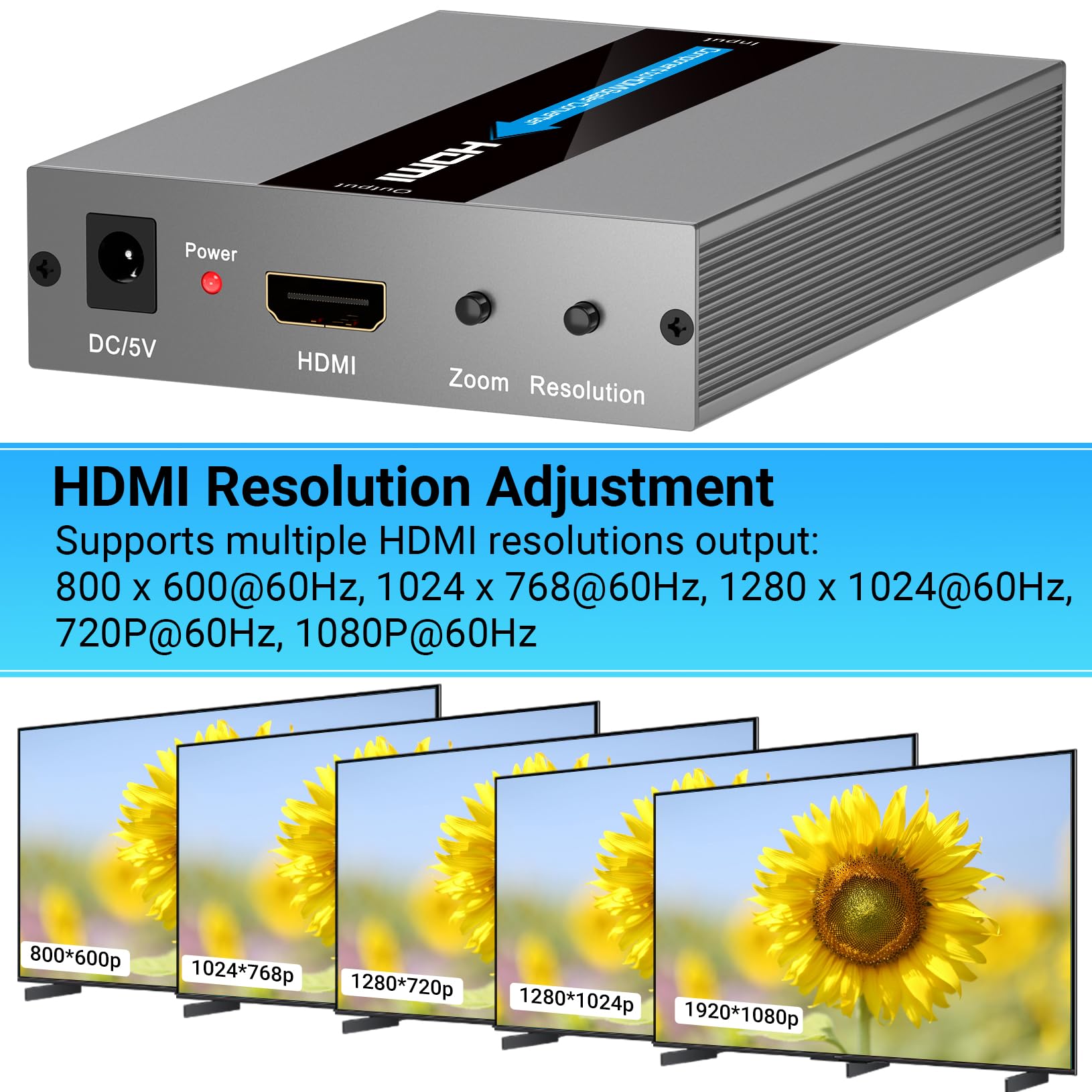 Convertidor de componente a HDMI con función de escala, compatible con resolución y conversión de velocidad de fotogramas, convertidor YPbPr a HDMI para dispositivos de componentes para mostrar en