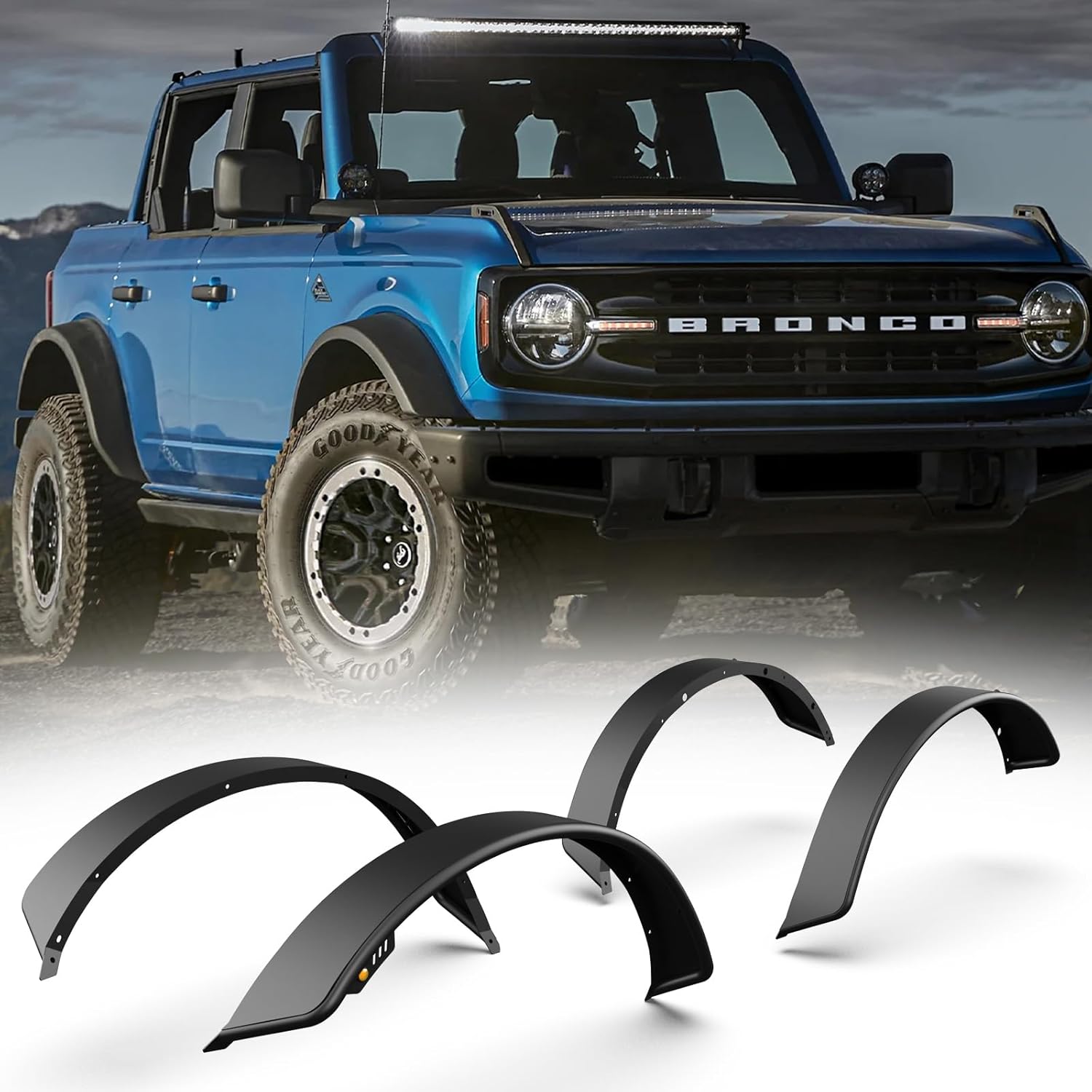 Bronco Fender Flares Wheel Flare Cover for 2021 2022 2023 Ford Bronco 2/4-Door, 4 Pcs Flat Off Road Fenders Set (NOT for Bronco Sport or Raptor)