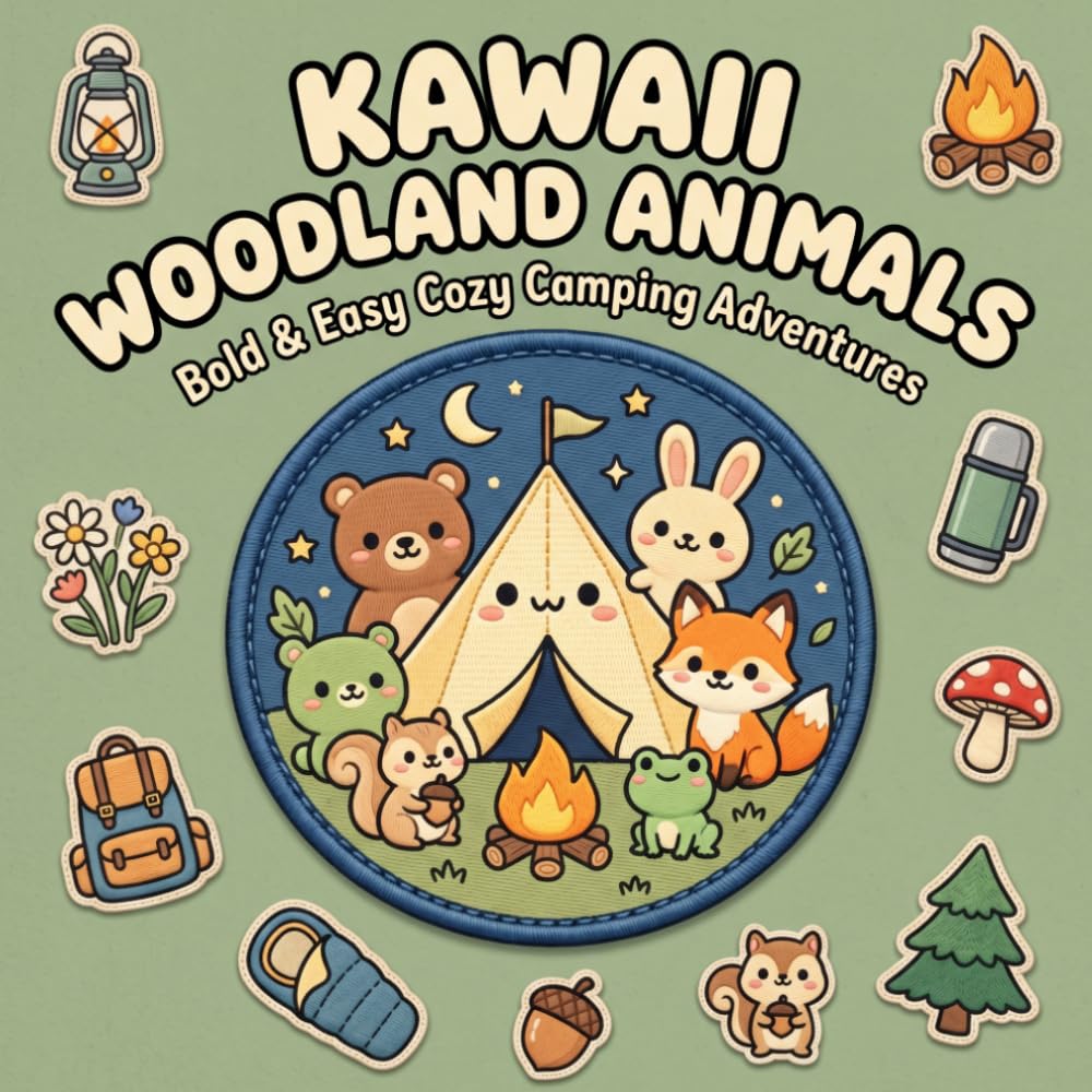 Kawaii Woodland Animals Coloring Book: Bold & Easy Cozy Forest Friends, Cute Camping Adventures, Simple Nature Designs for Relaxing Fun