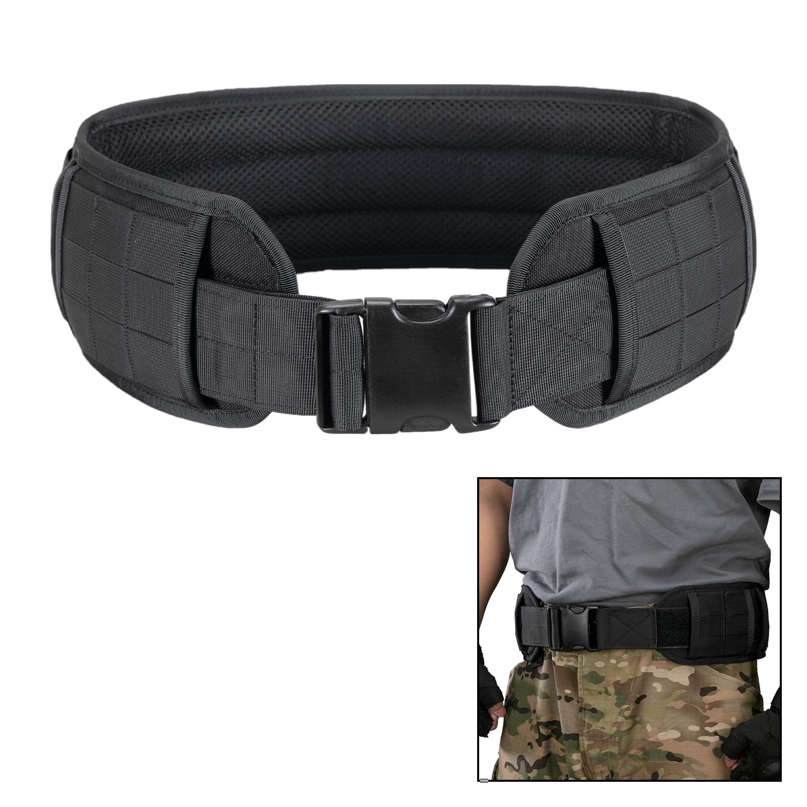 Excellent Elite Spanker Blk Tactical Belt Molle Battle Belt Molle Nylon Belt Airsoft Belt Tactical Equipment Waist Protection Nylon(Black-L)