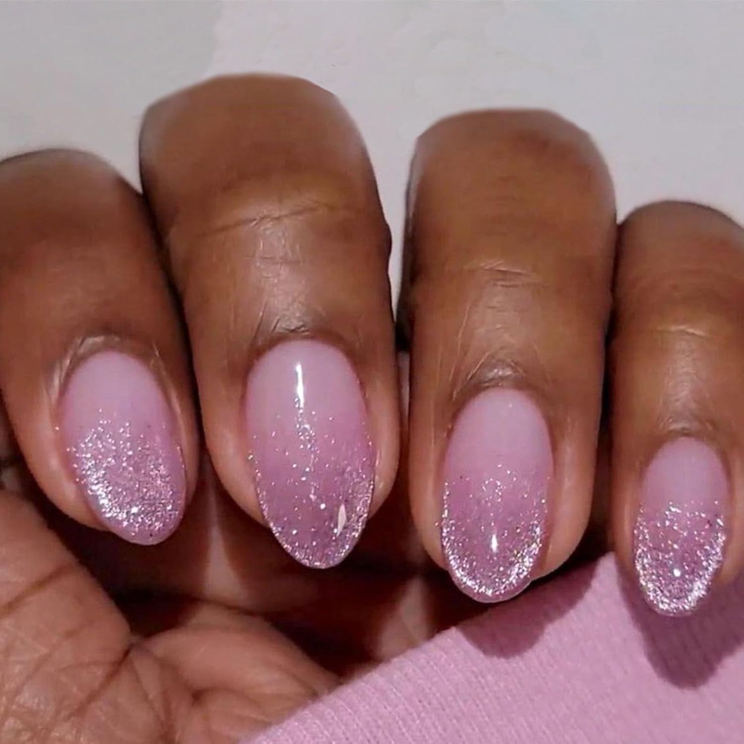 Almond Press on Nails with Glitter Gradient | Ombre Design