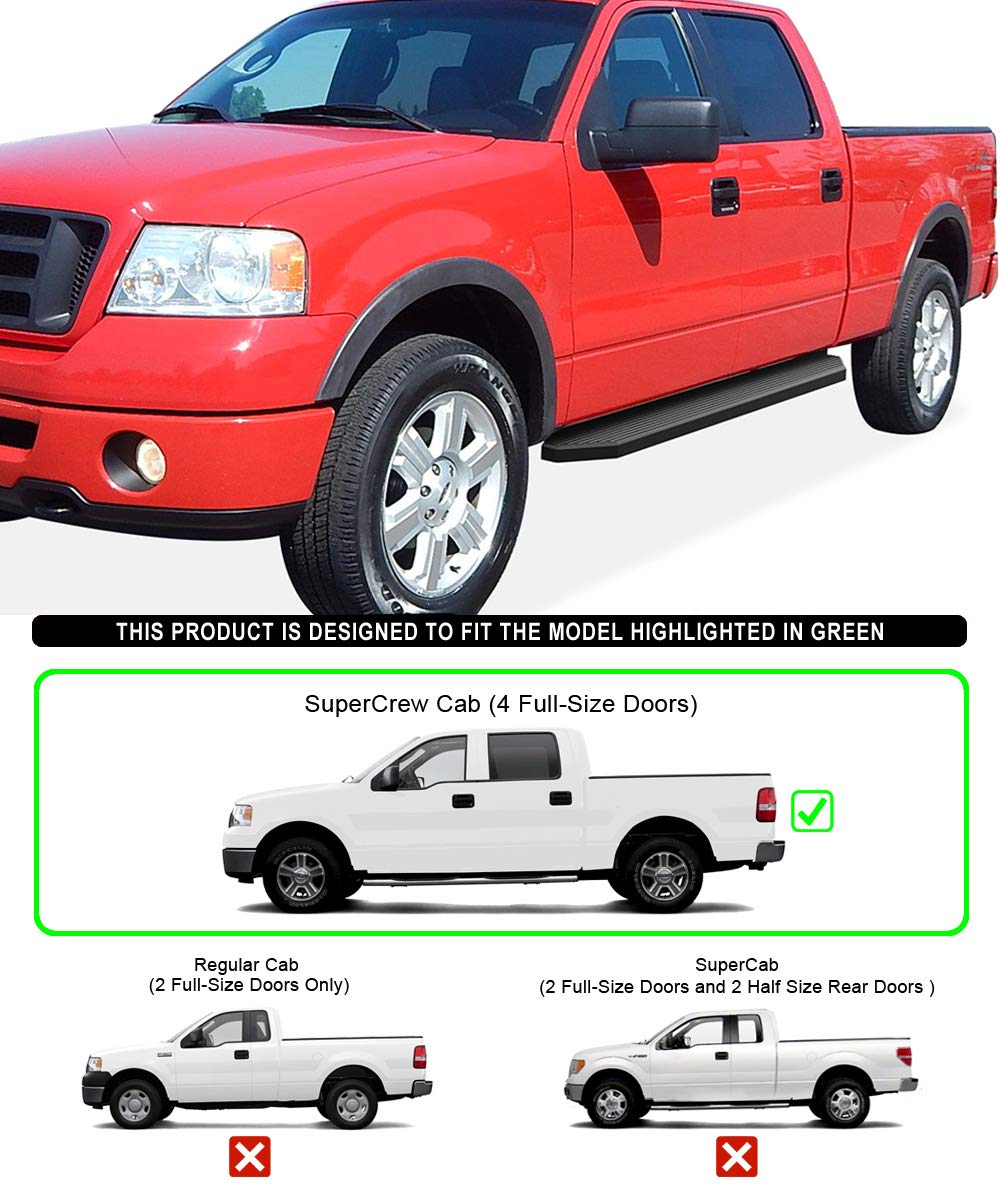 APS 6-inch (Black Powder Coated Flat Style) Running Boards Nerf Bars Side Steps Compatible with Ford F150 2004-2008 SuperCrew Cab