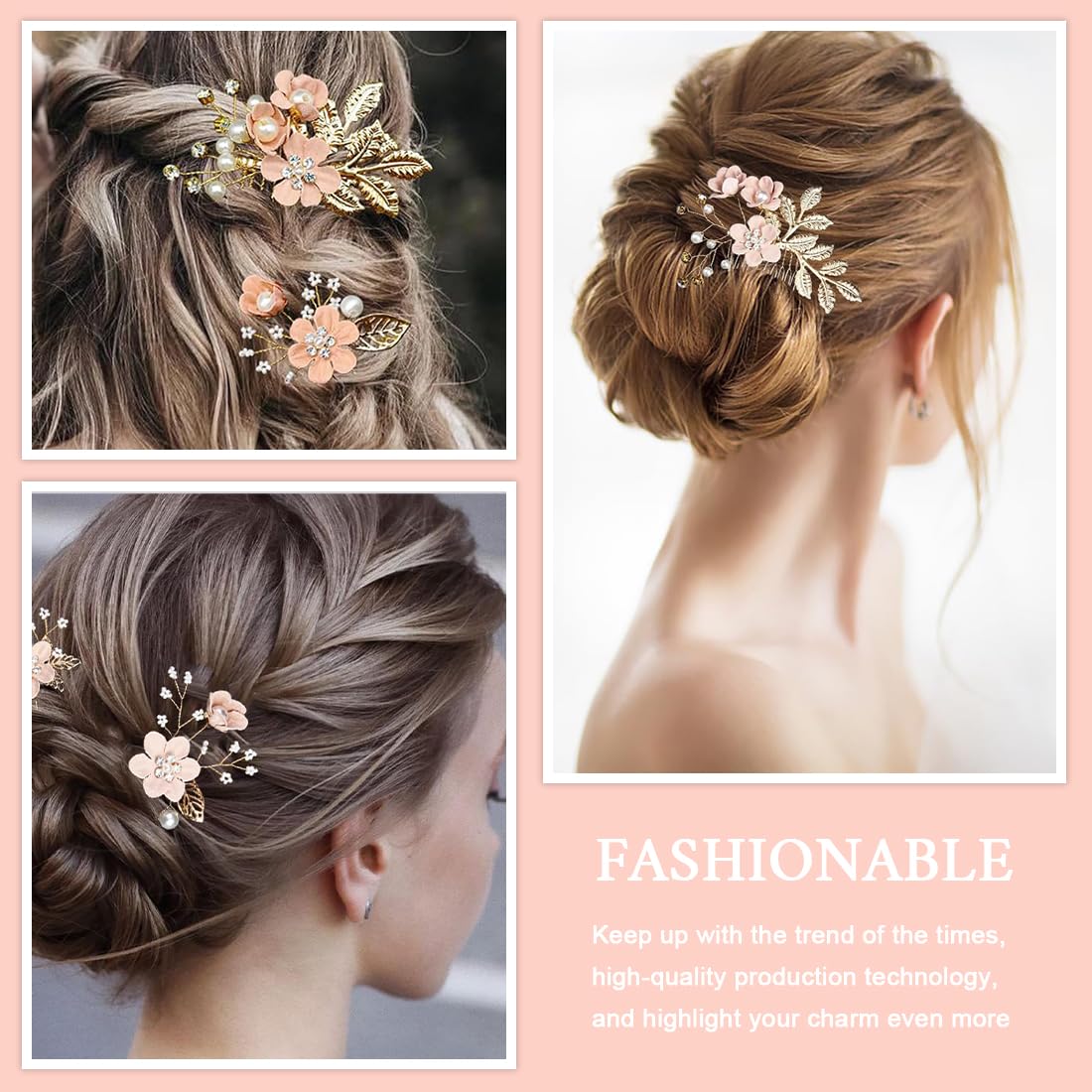 Set di 4 Fermagli Capelli Sposa, Pettine per Capelli da Sposa con Perle,Accessori Capelli Sposa con Strass Rosa,per Accessori per Capelli da Sposa Fascia da Sposa