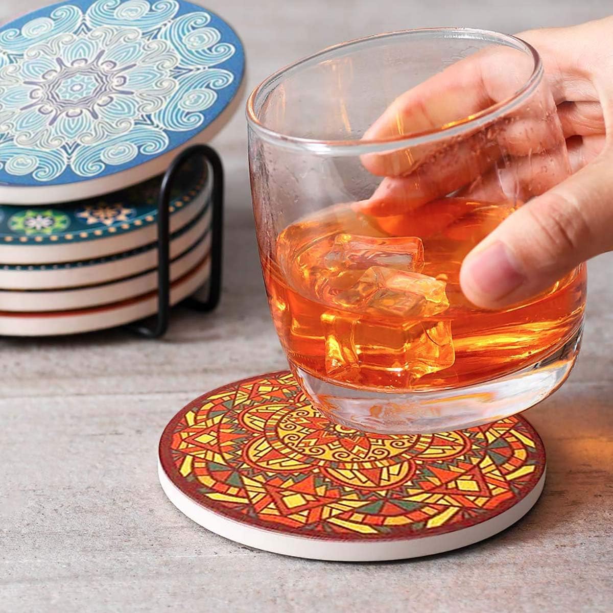 Flash Sale Buy 1 get 1 Dichmag Set of 8 Coasters for Drinks - Cork Base, with Holder, Absorbing Stone Mandala Cups and Mugs Mats set for Housewarming, Birthday, Living Room Decor Super Cheap π Dichmag Set of 8 Coasters for Drinks - Cork Base, with Holder, Absorbing Stone Mandala Cups and Mugs Mats set for Housewarming, Birthday, Living Room Decor