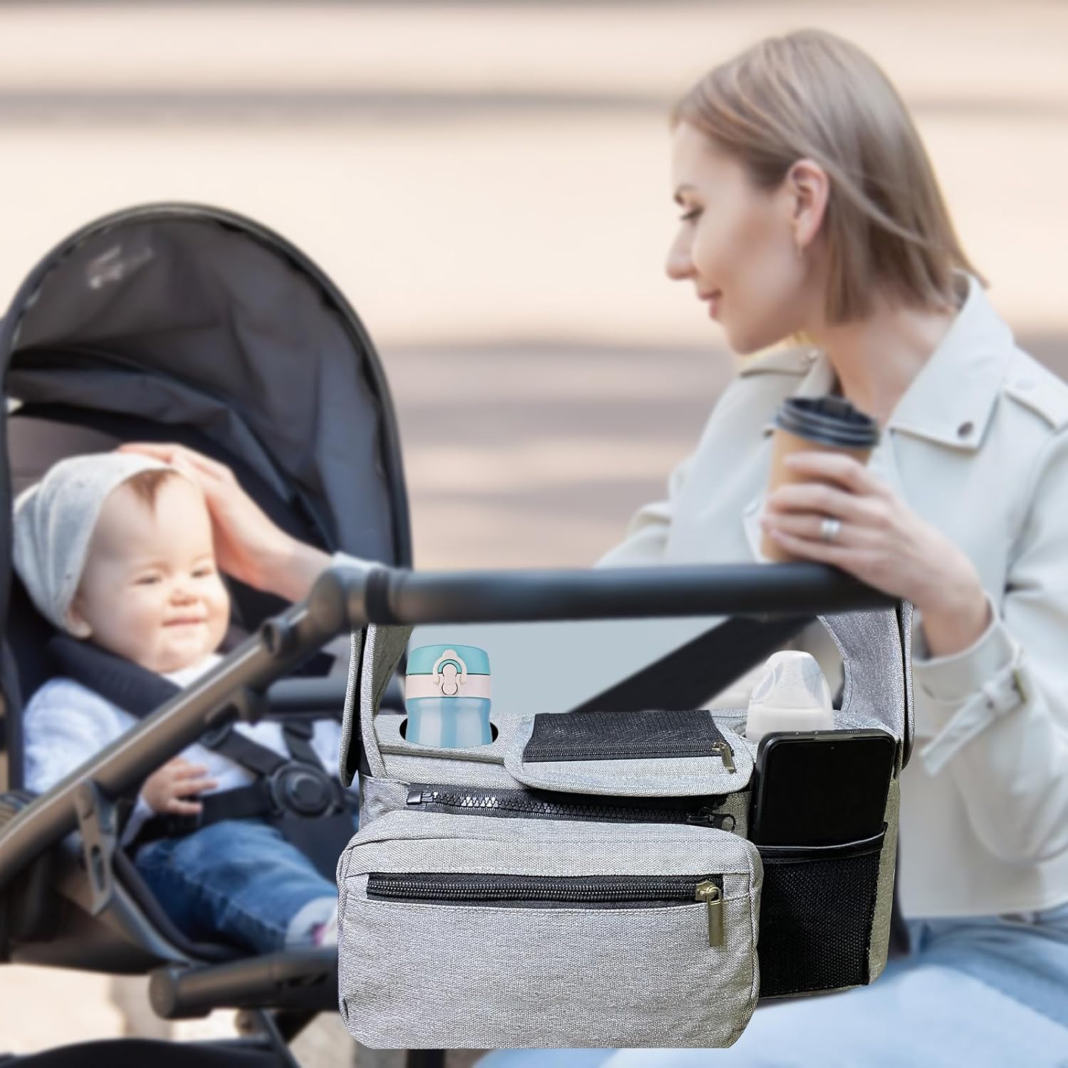 Stroller Organizer compatible with Momcozy,Stroller Organizer with Insulated Cup Holder Detachable Phone Bag & Shoulder Strap,1PC image 7 of 7 B0FDL64Z6K